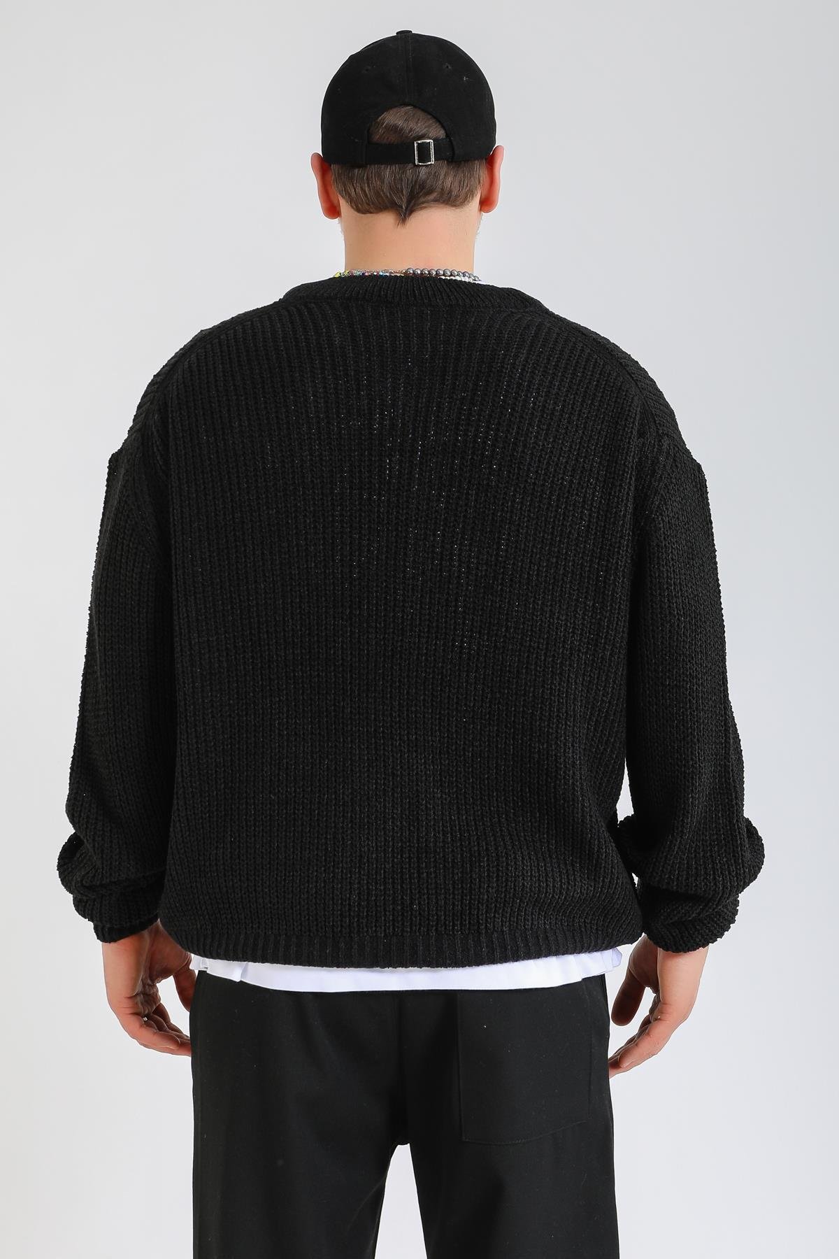 Siyah V Yaka Oversize Kazak KZK149