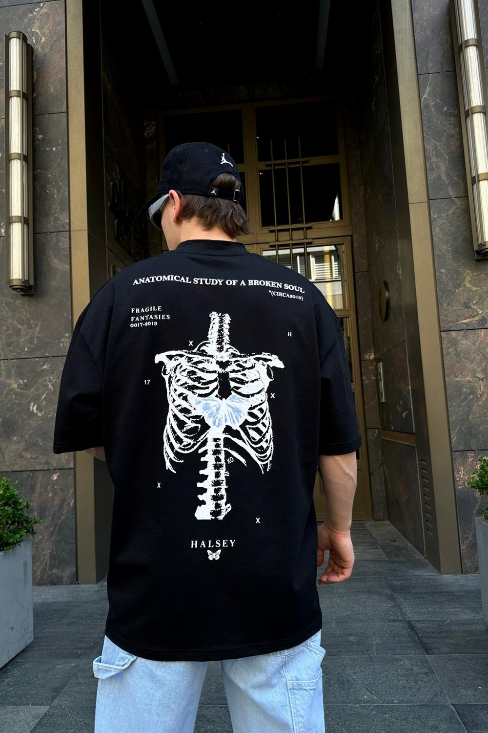 Skeleton Baskılı Siyah Oversize Tshirt T718