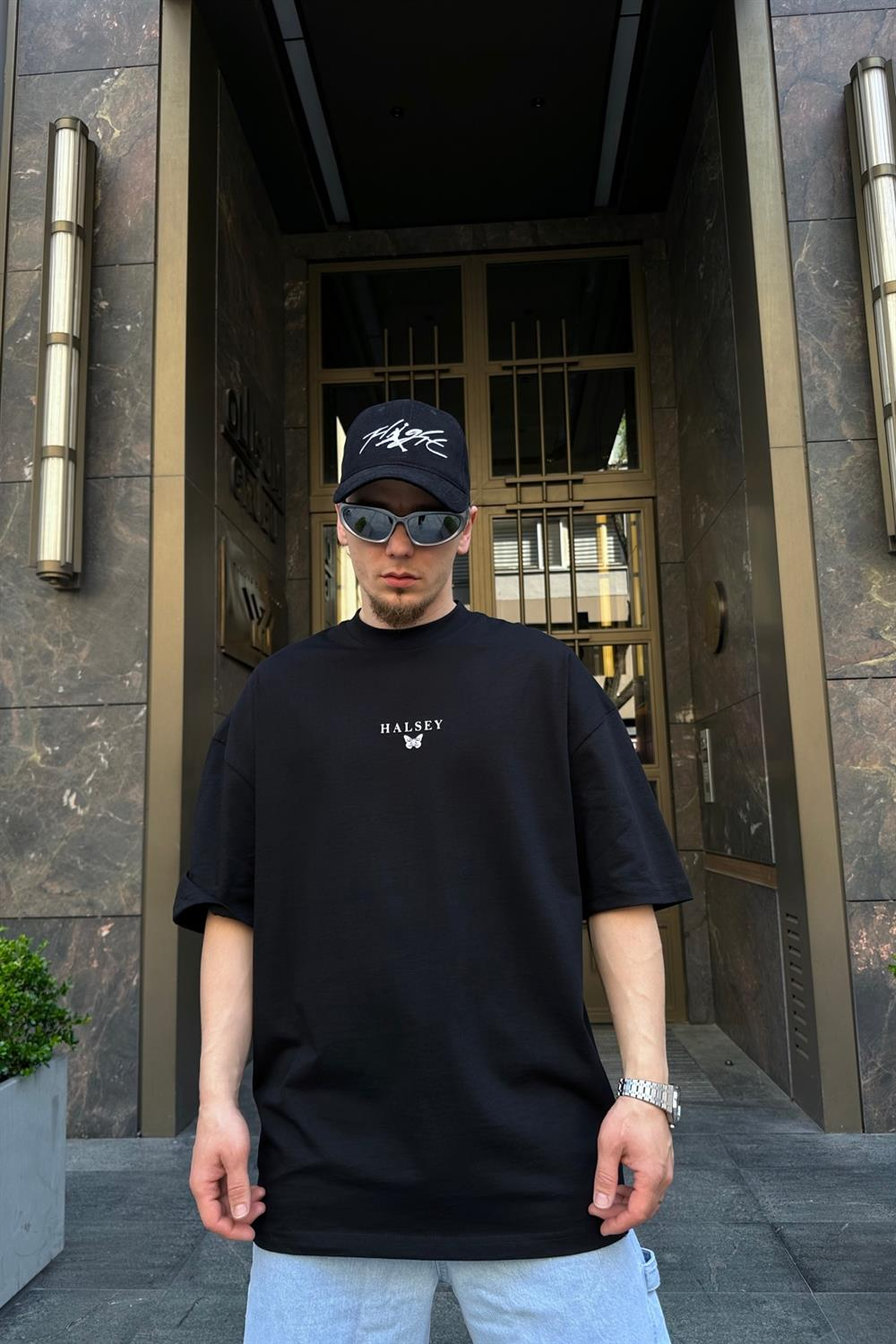 Skeleton Baskılı Siyah Oversize Tshirt T718