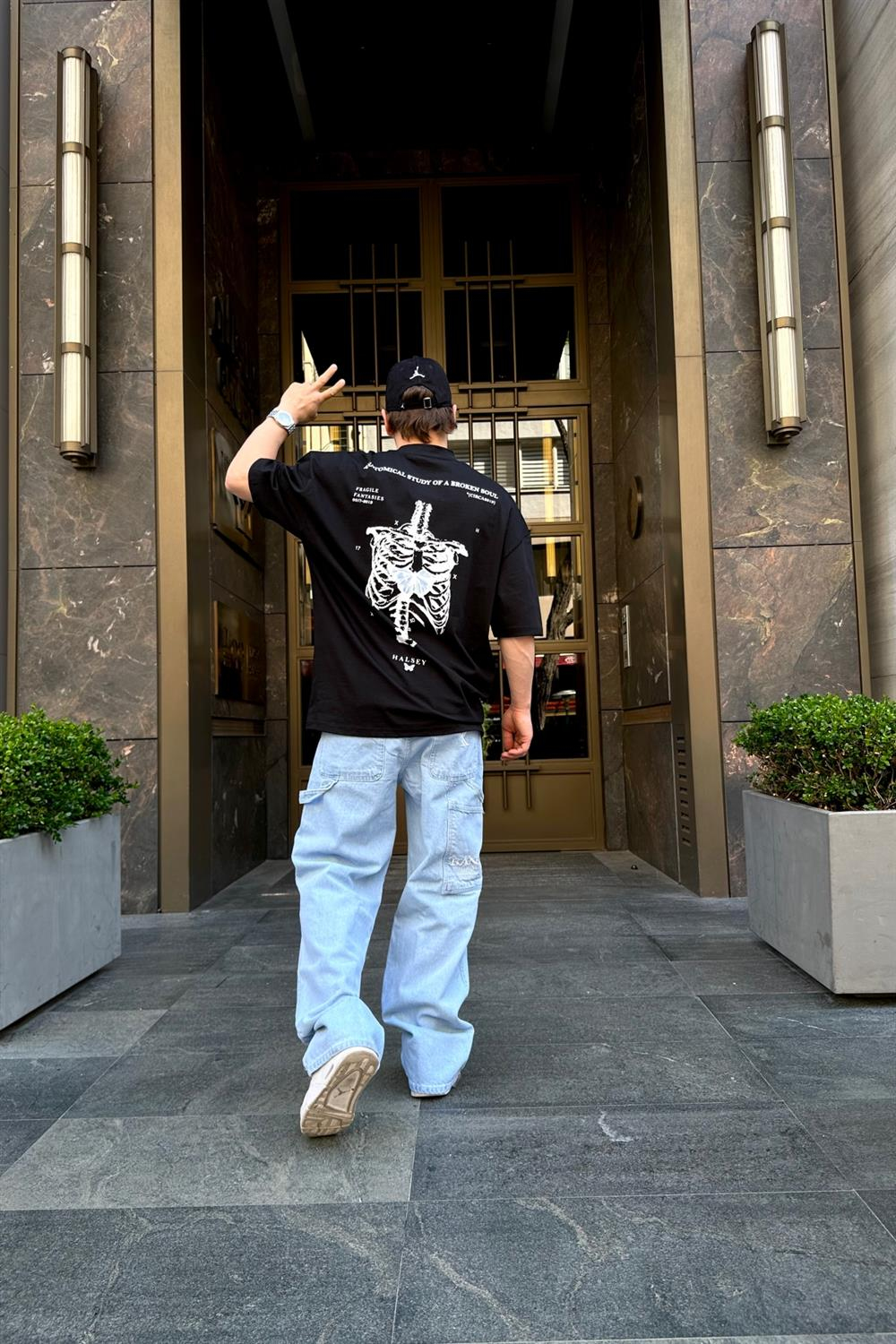 Skeleton Baskılı Siyah Oversize Tshirt T718