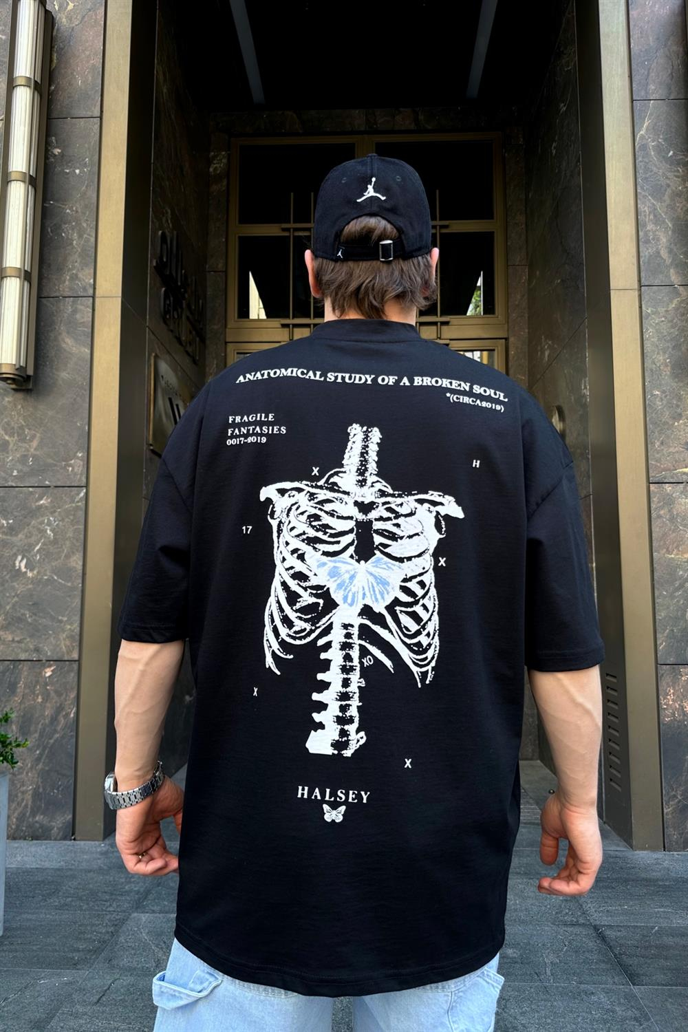 Skeleton Baskılı Siyah Oversize Tshirt T718