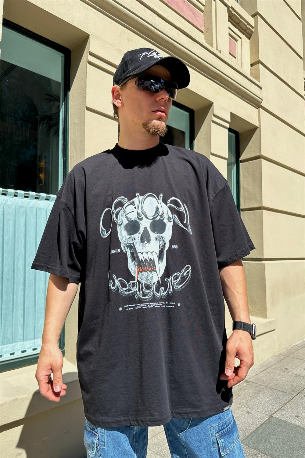 Skull Baskılı Siyah Oversize Tshirt T833