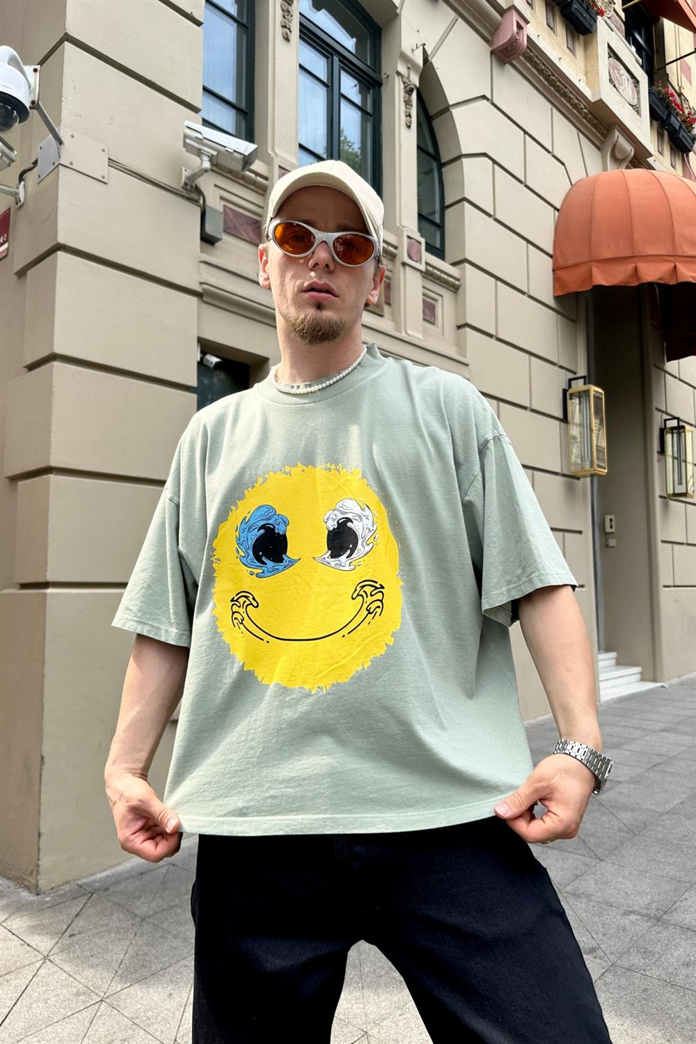 Smile Baskılı Açık Yeşil Oversize Tshirt T779