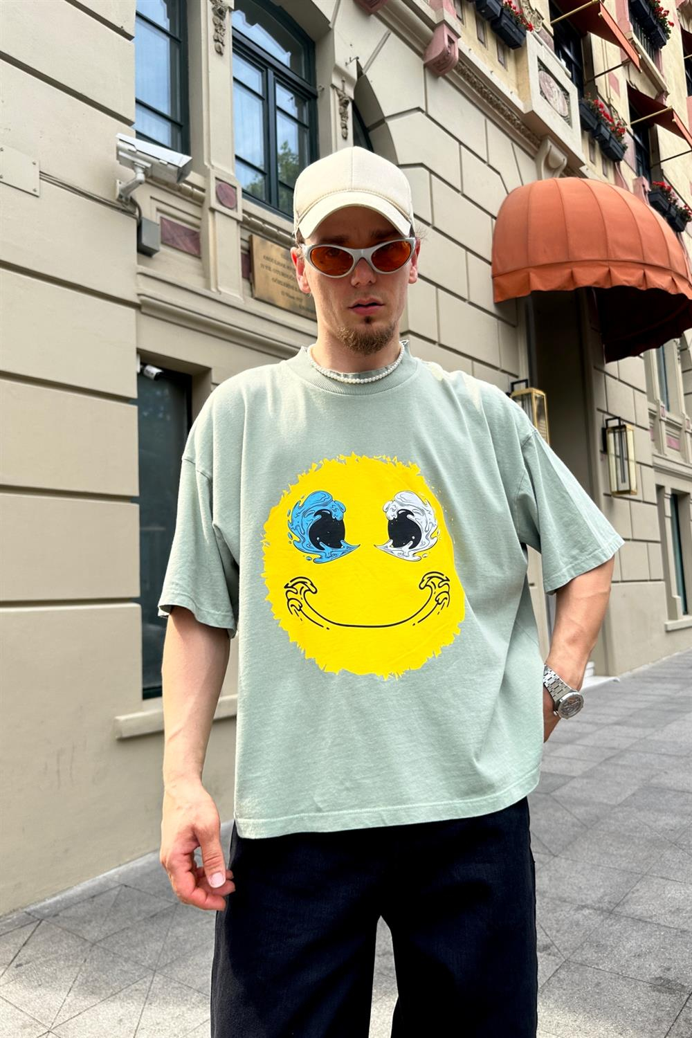 Smile Baskılı Açık Yeşil Oversize Tshirt T779