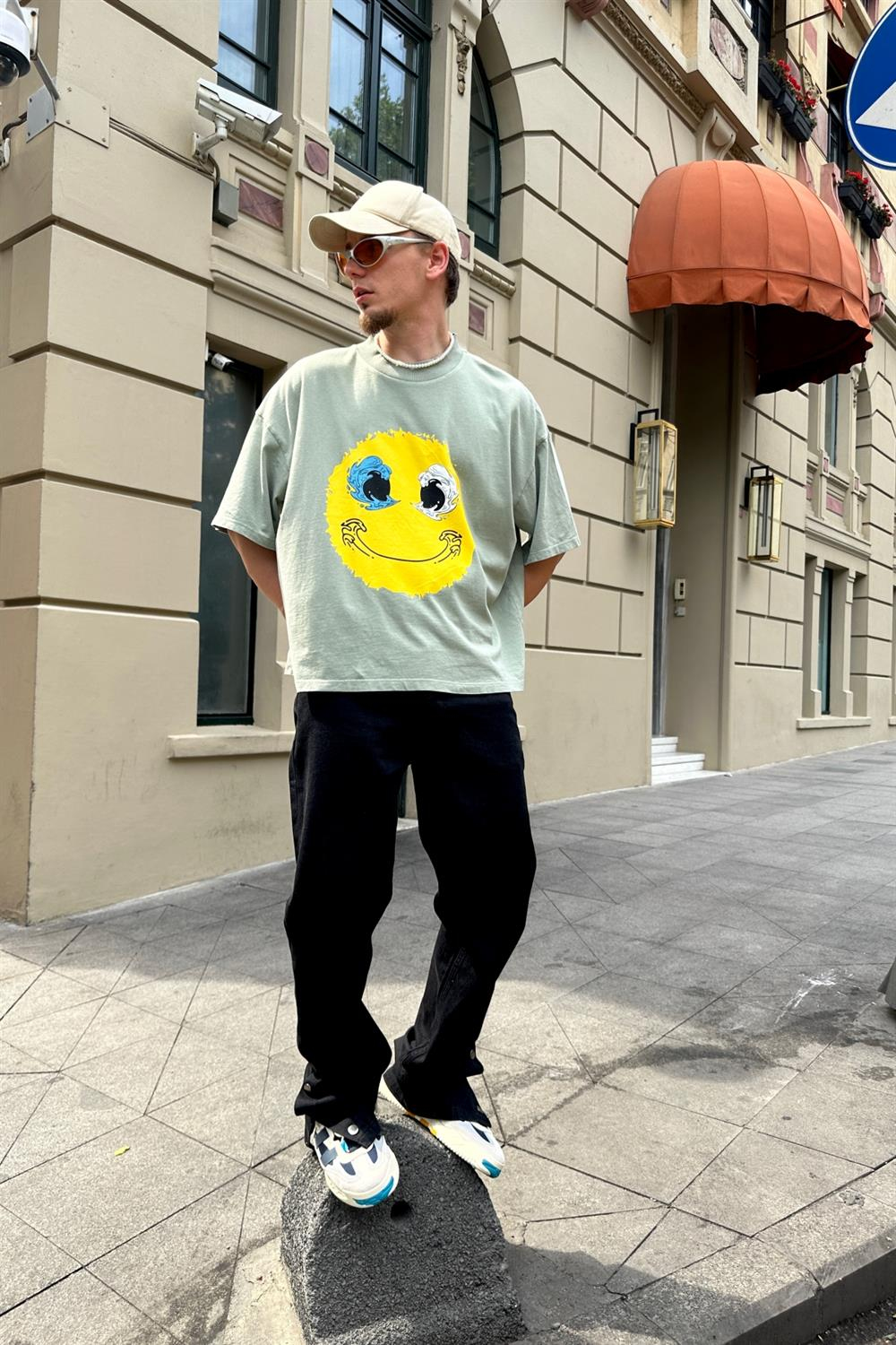 Smile Baskılı Açık Yeşil Oversize Tshirt T779