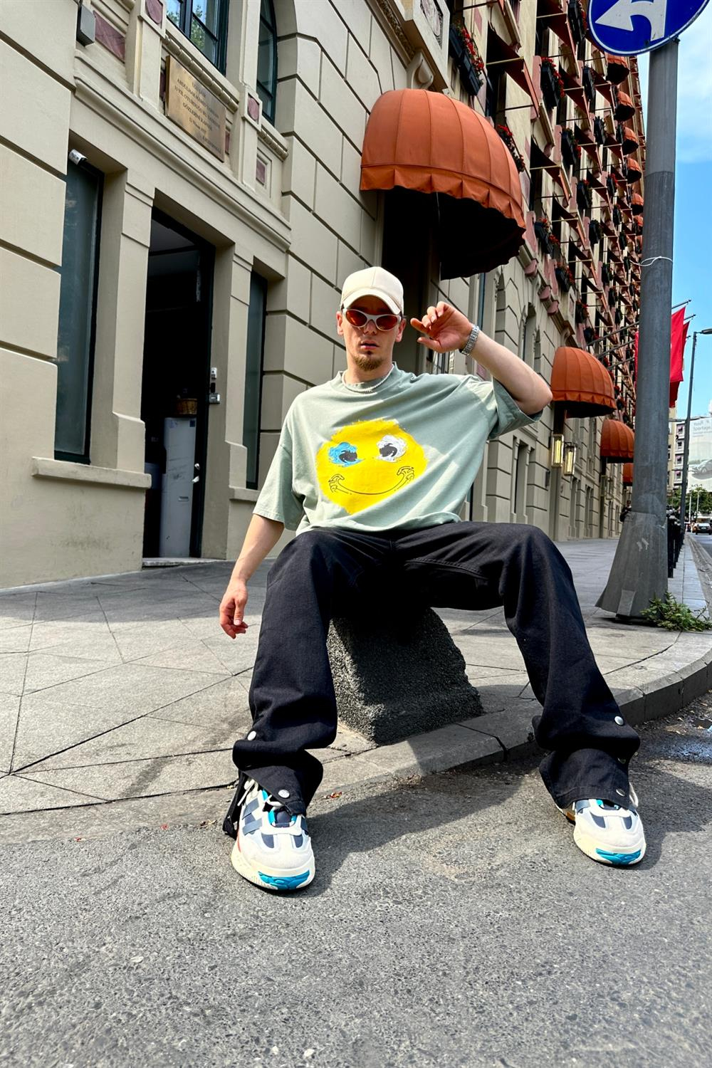 Smile Baskılı Açık Yeşil Oversize Tshirt T779