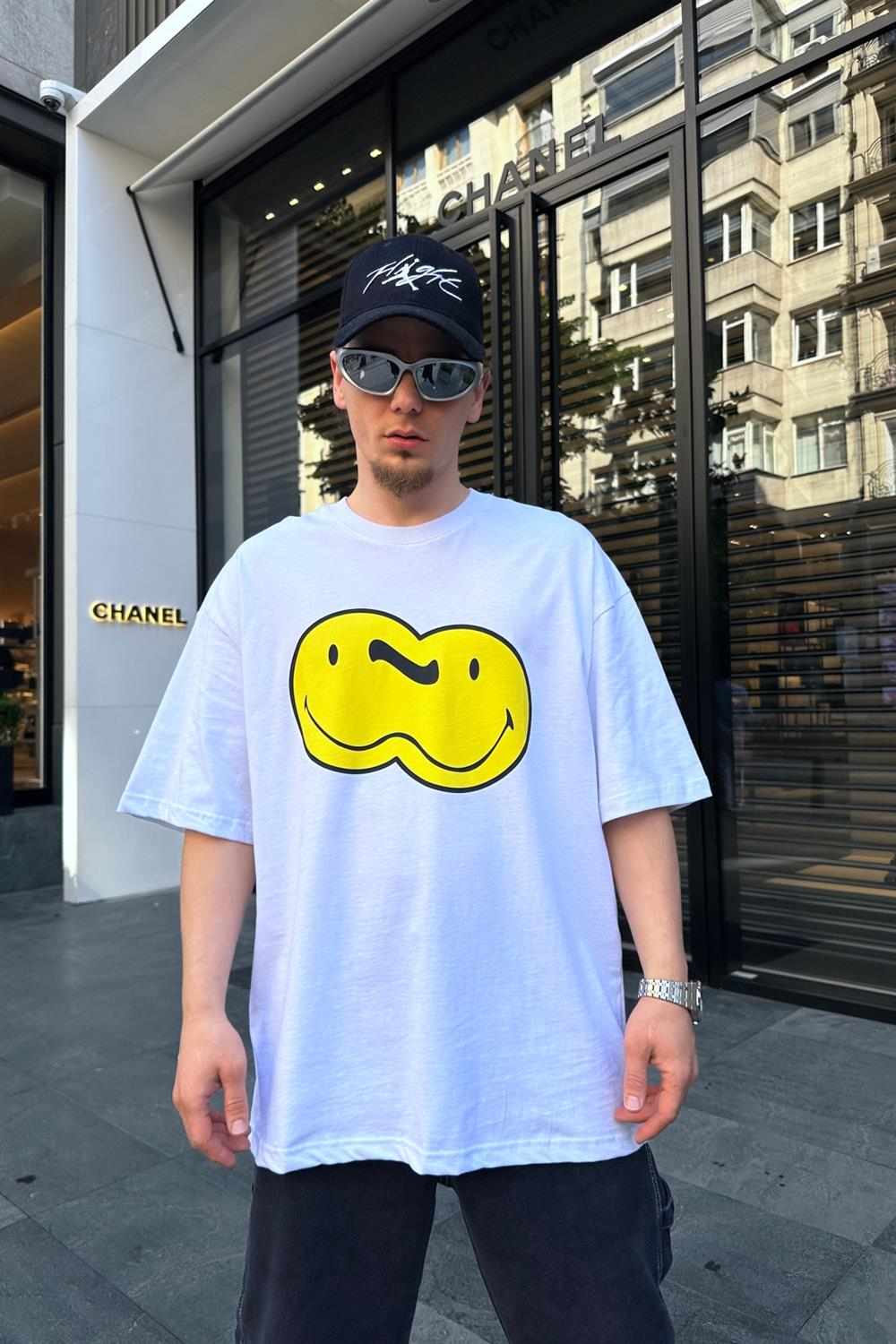 Smile Baskılı Krem Oversize Tshirt T723
