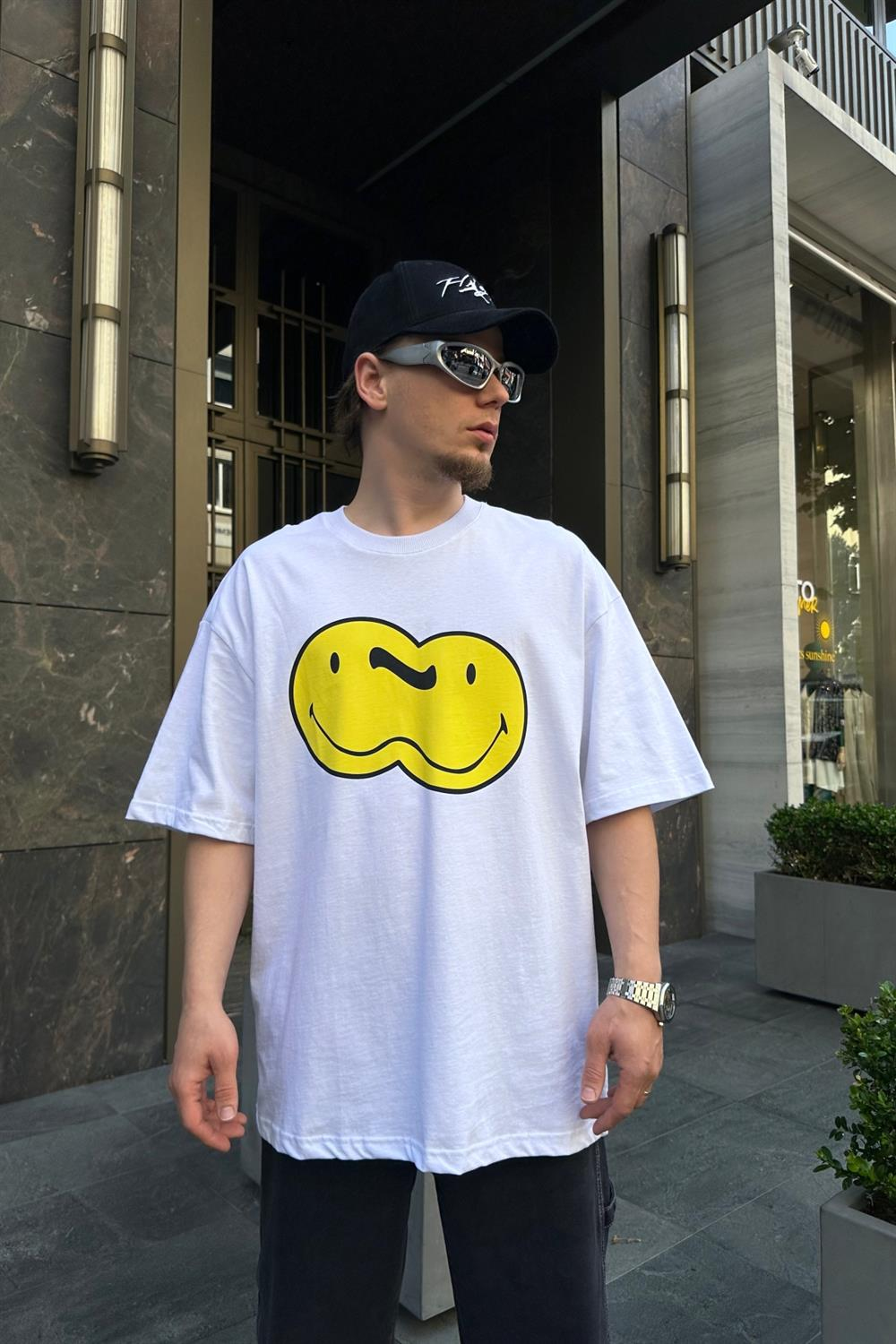 Smile Baskılı Krem Oversize Tshirt T723