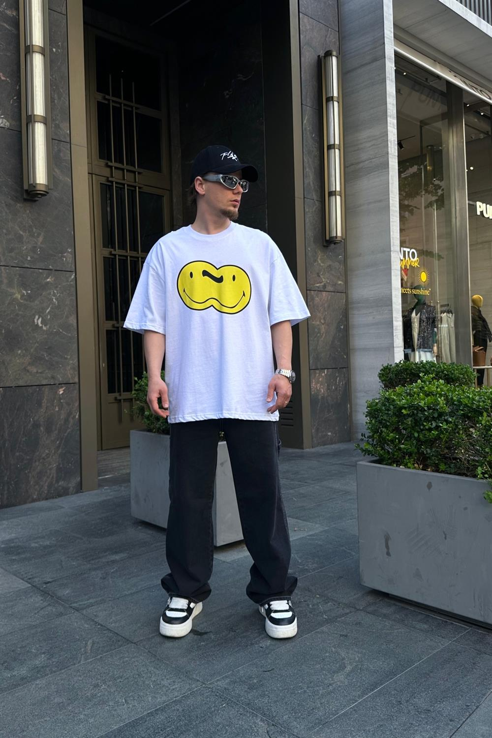 Smile Baskılı Krem Oversize Tshirt T723