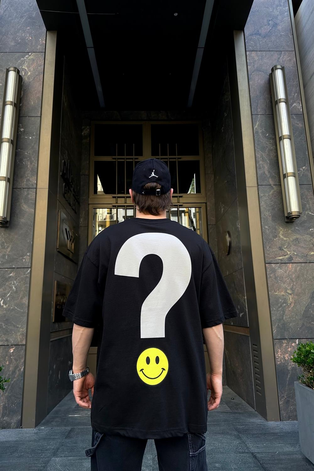 Smiley Baskılı Siyah Oversize Tshirt T728