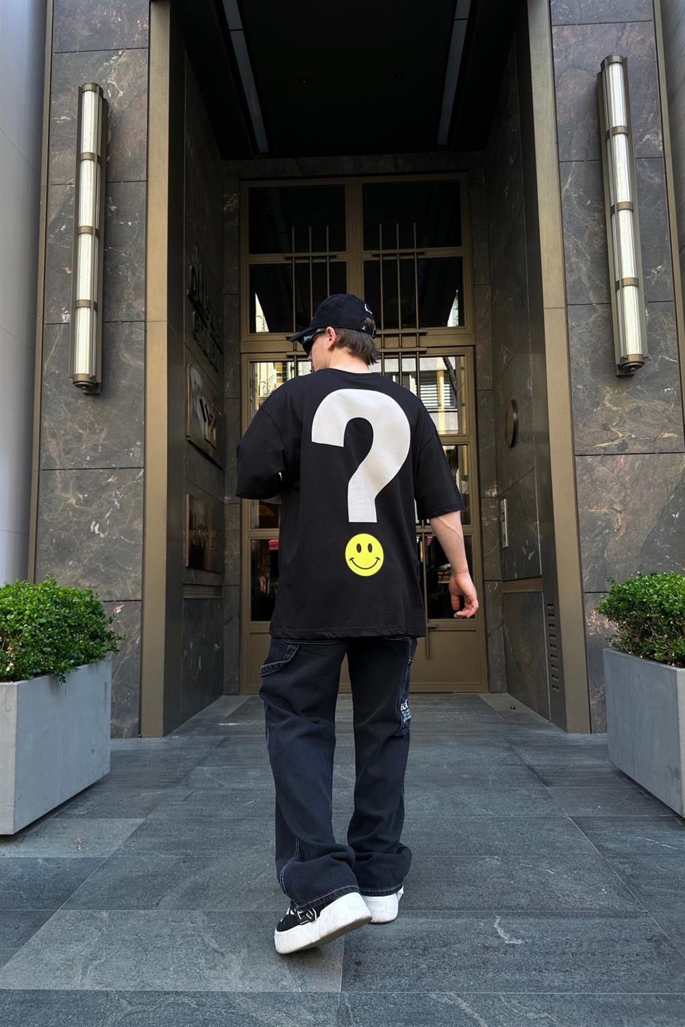 Smiley Baskılı Siyah Oversize Tshirt T728