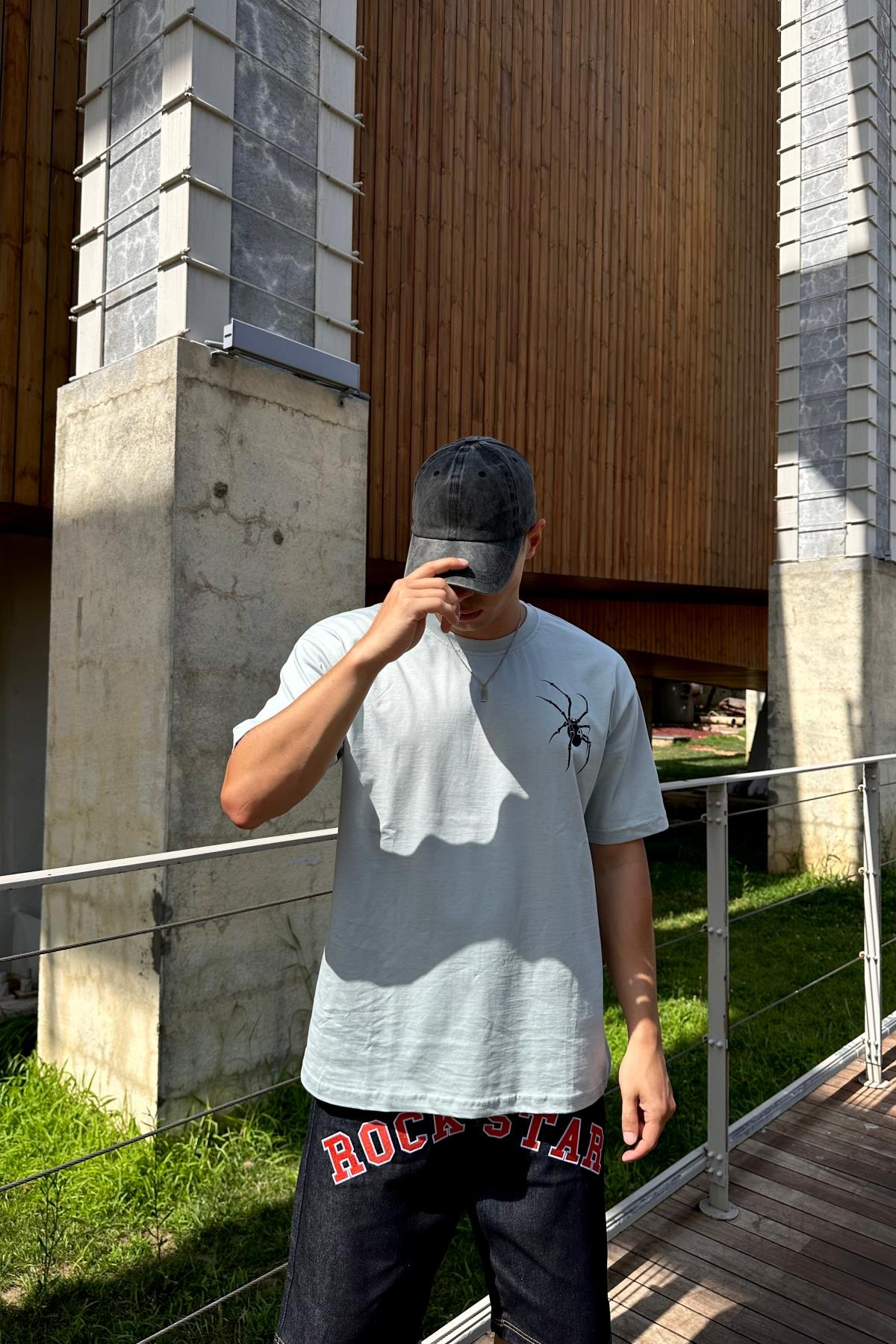 Spider Baskılı Açık Yeşil Oversize Tshirt T1166