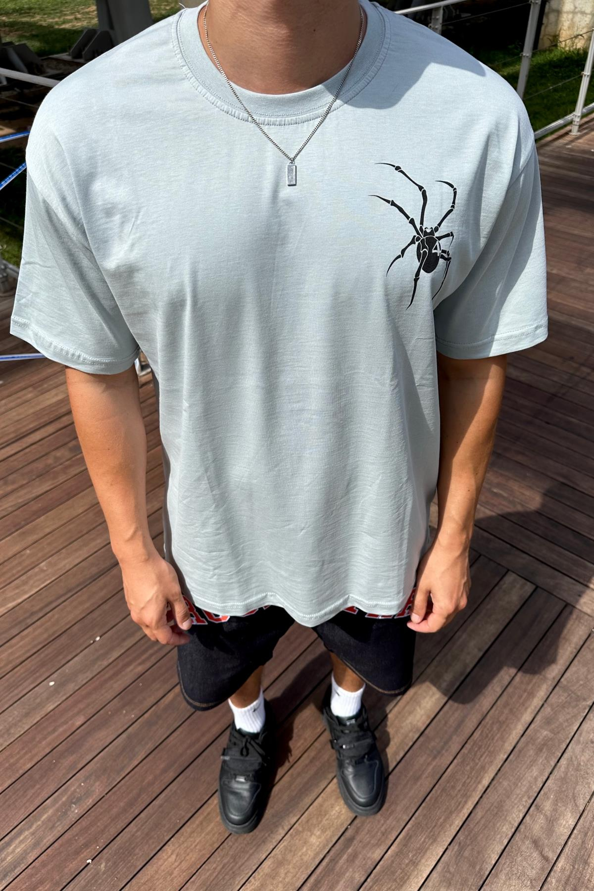Spider Baskılı Açık Yeşil Oversize Tshirt T1166