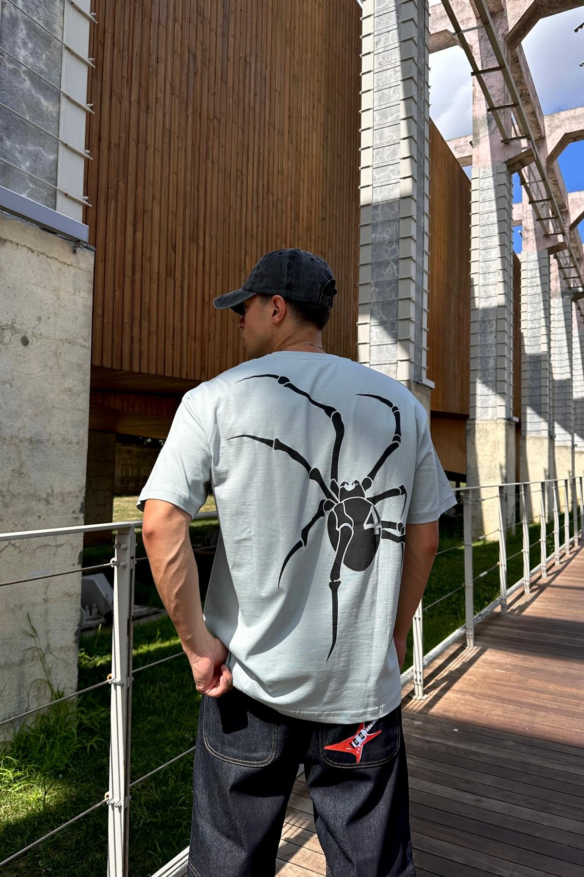 Spider Baskılı Açık Yeşil Oversize Tshirt T1166