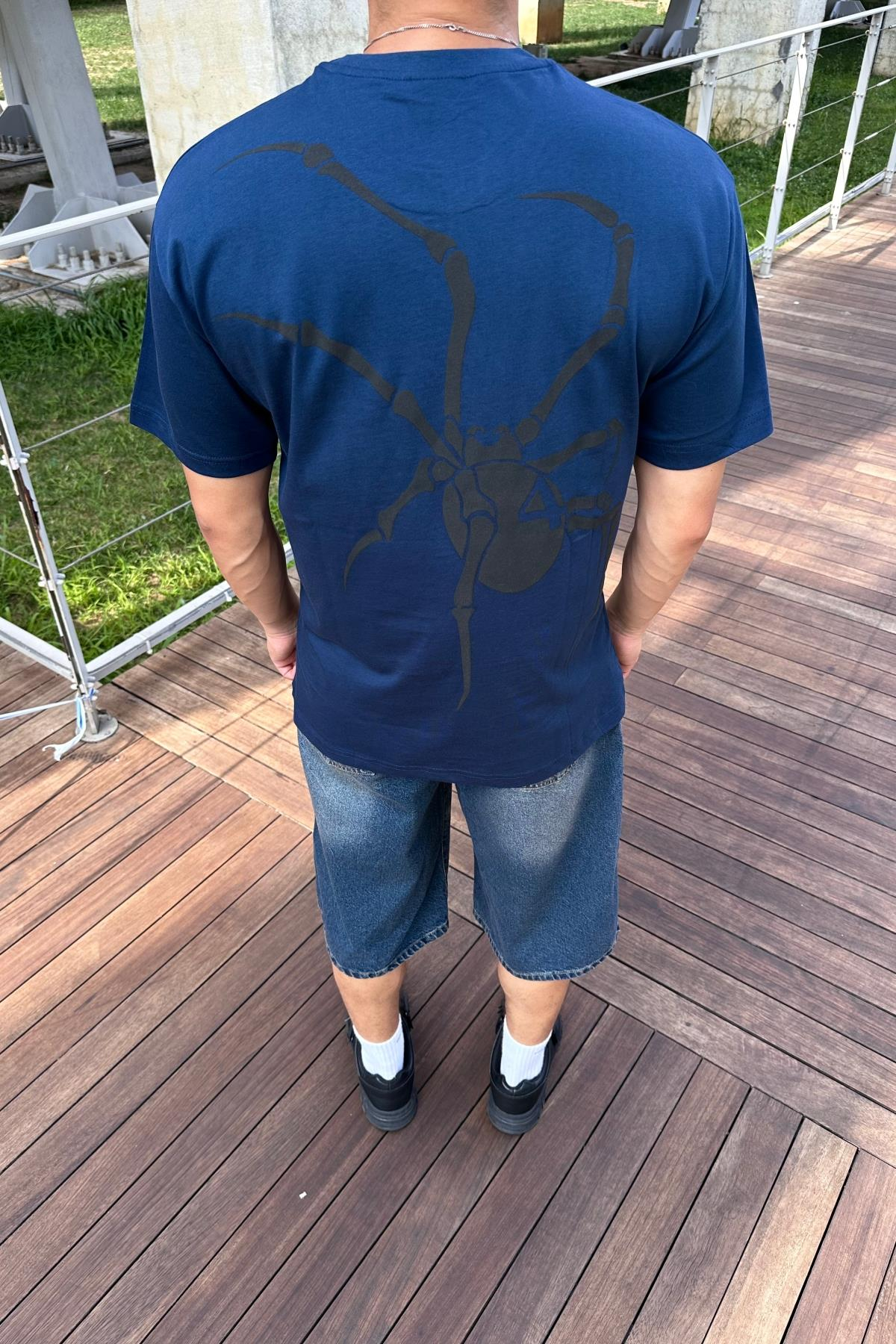Spider Baskılı Lacivert Oversize Tshirt T1170