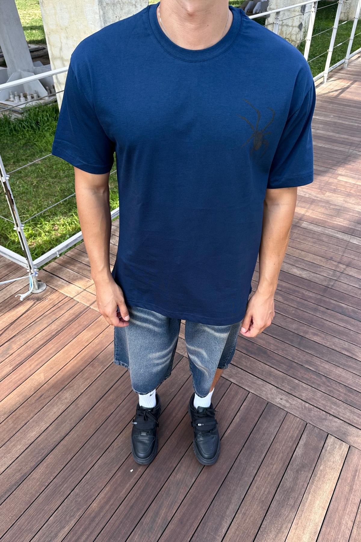 Spider Baskılı Lacivert Oversize Tshirt T1170