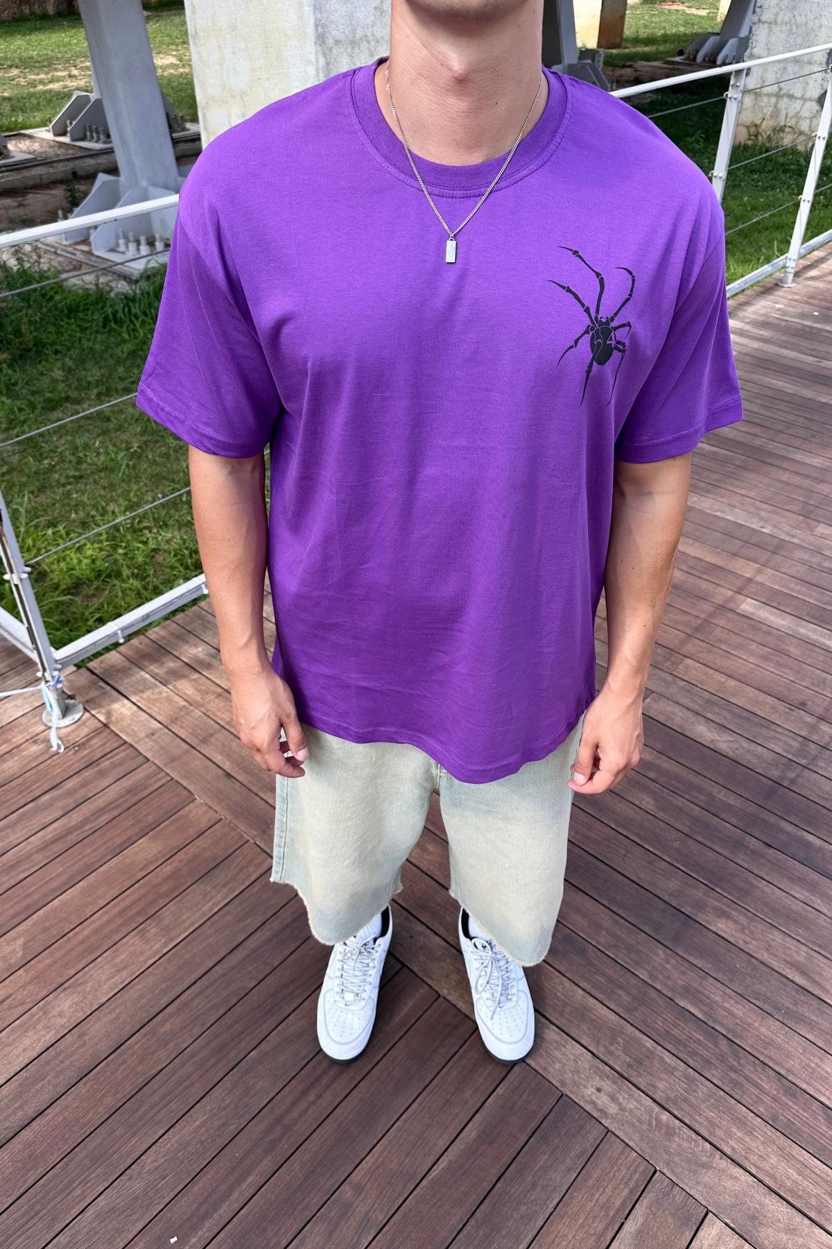 Spider Baskılı Mor Oversize Tshirt T1169