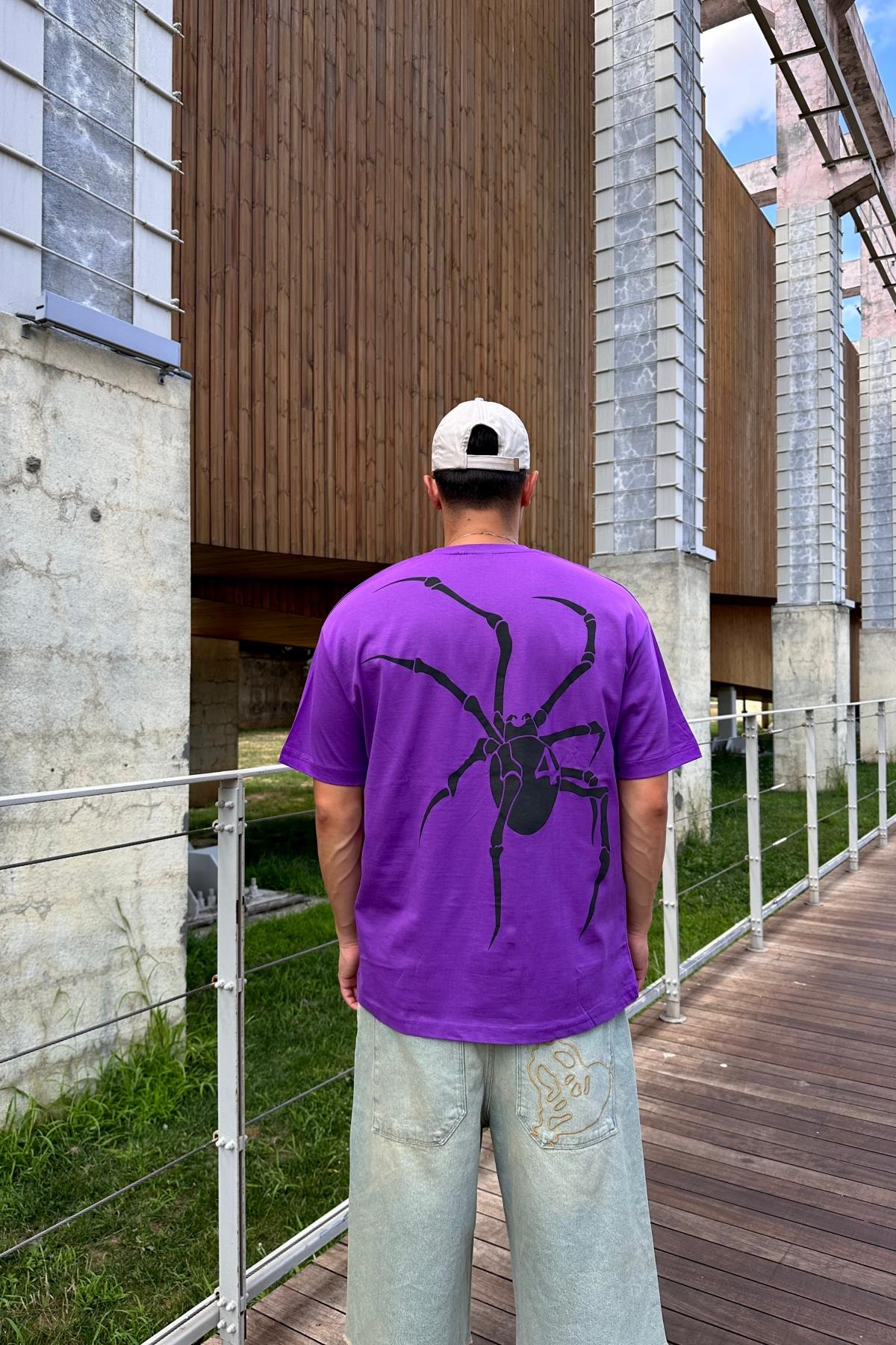 Spider Baskılı Mor Oversize Tshirt T1169