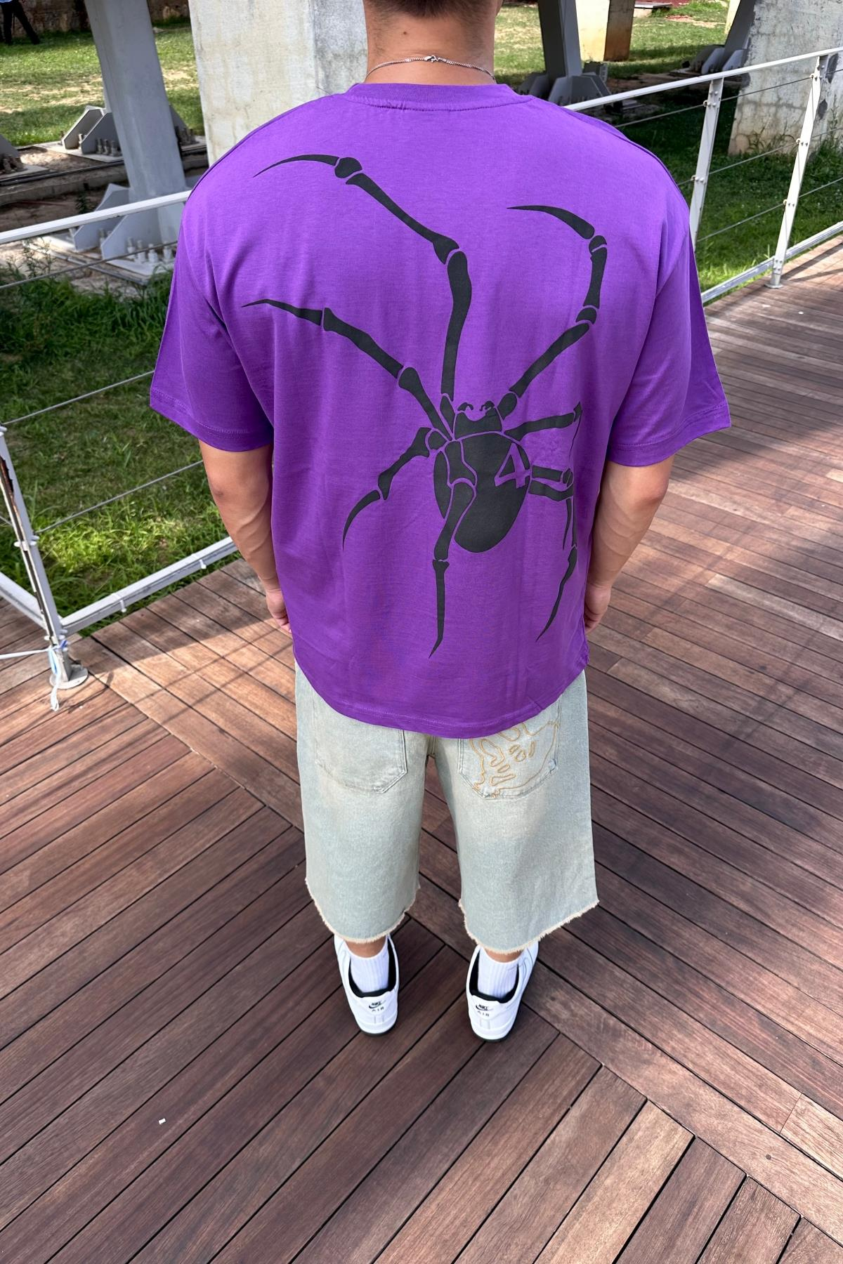 Spider Baskılı Mor Oversize Tshirt T1169