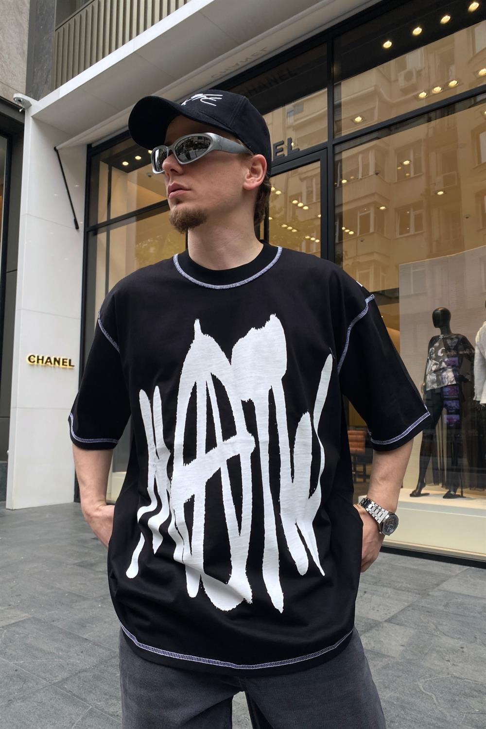 Spider Baskılı Siyah Oversize Tshirt T652