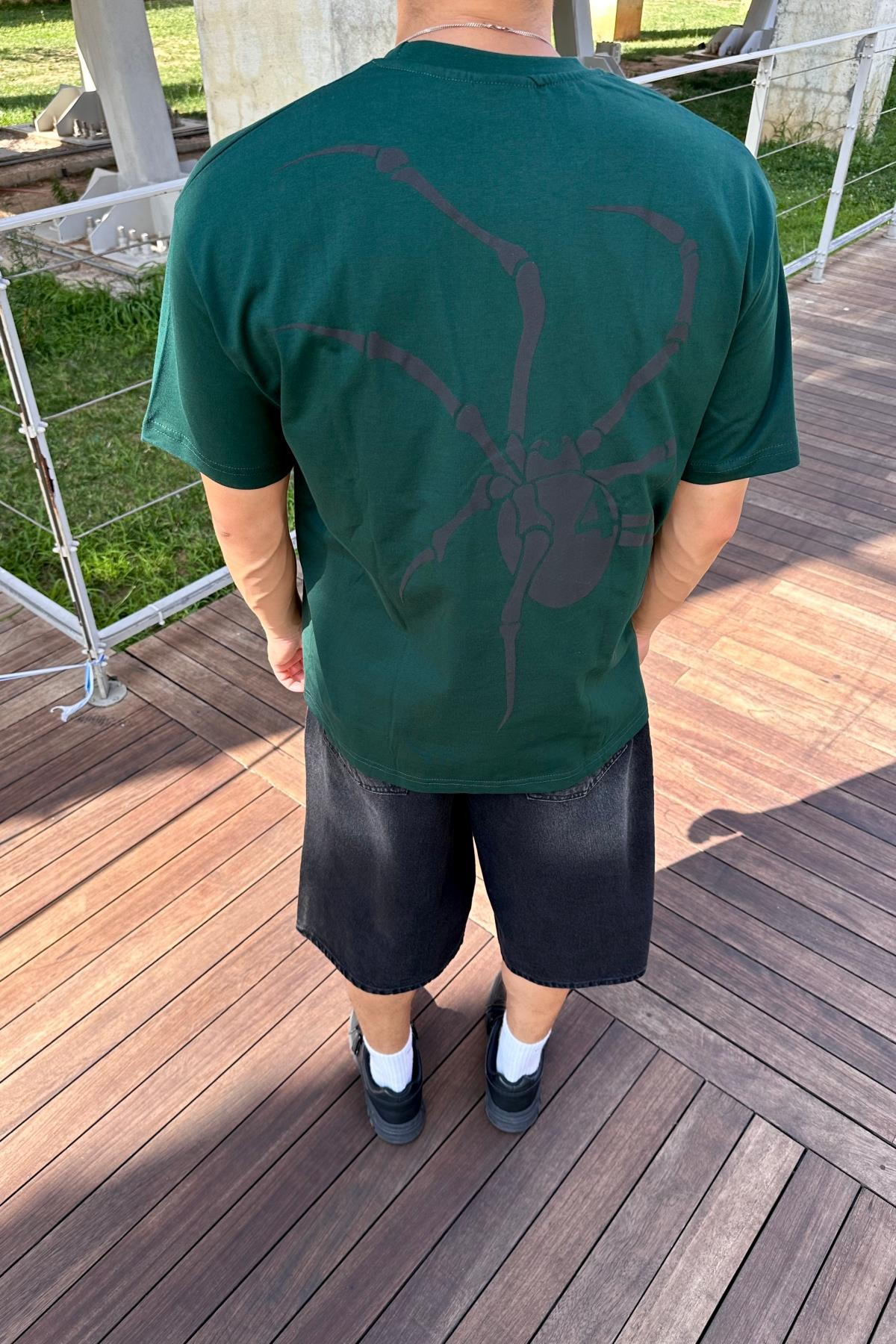 Spider Baskılı Yeşil Oversize Tshirt T1168