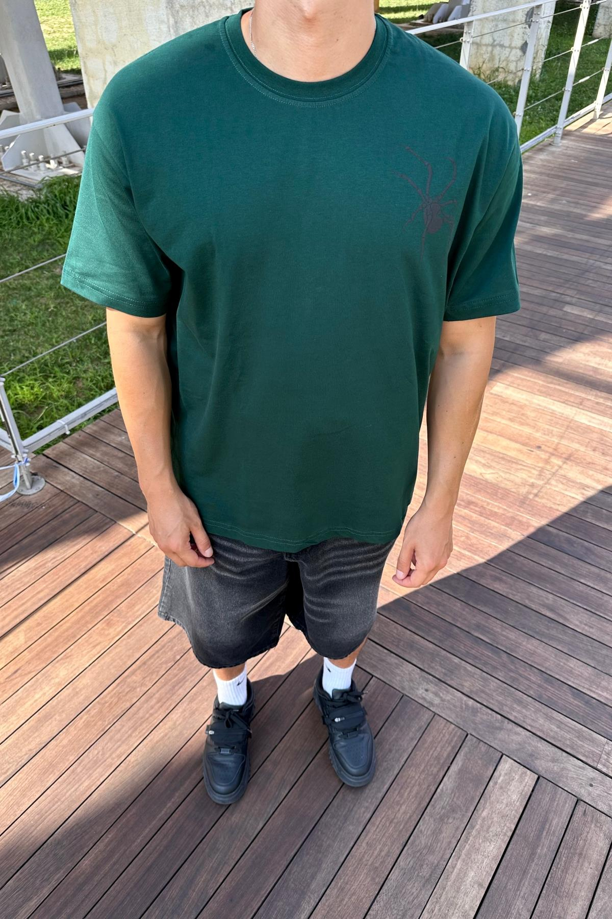 Spider Baskılı Yeşil Oversize Tshirt T1168