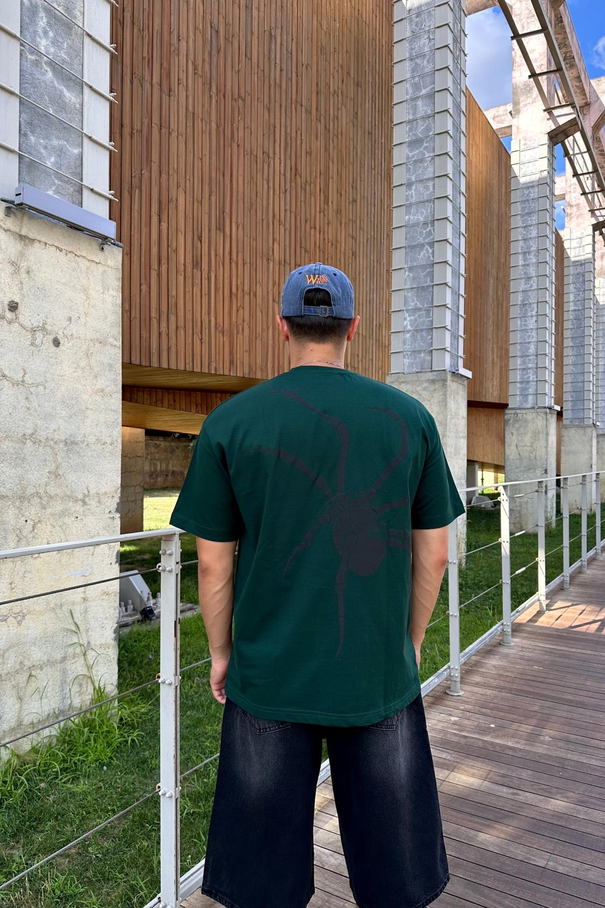 Spider Baskılı Yeşil Oversize Tshirt T1168