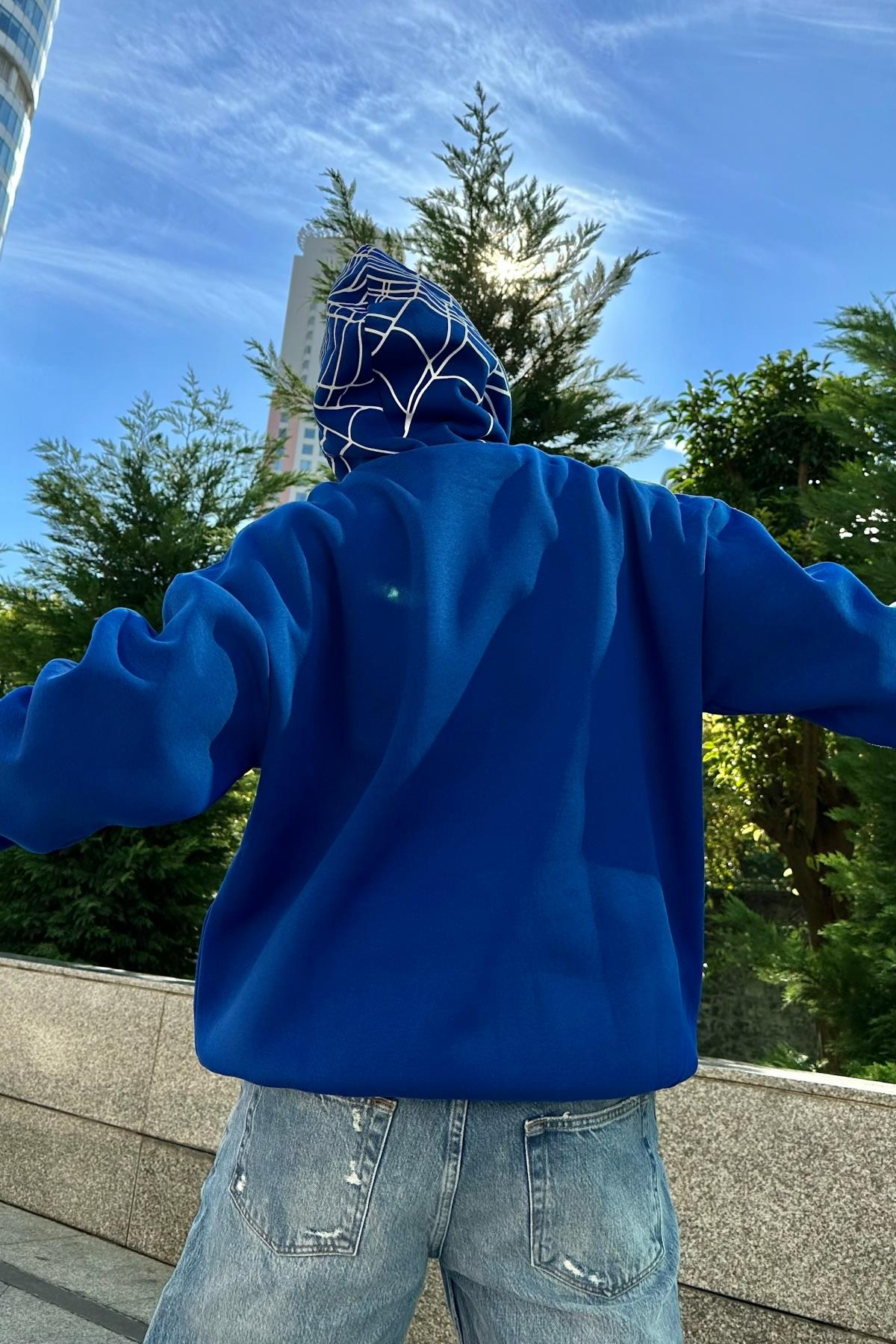 Spider Rv Baskılı Mavi Oversize Sweatshirt SW1014