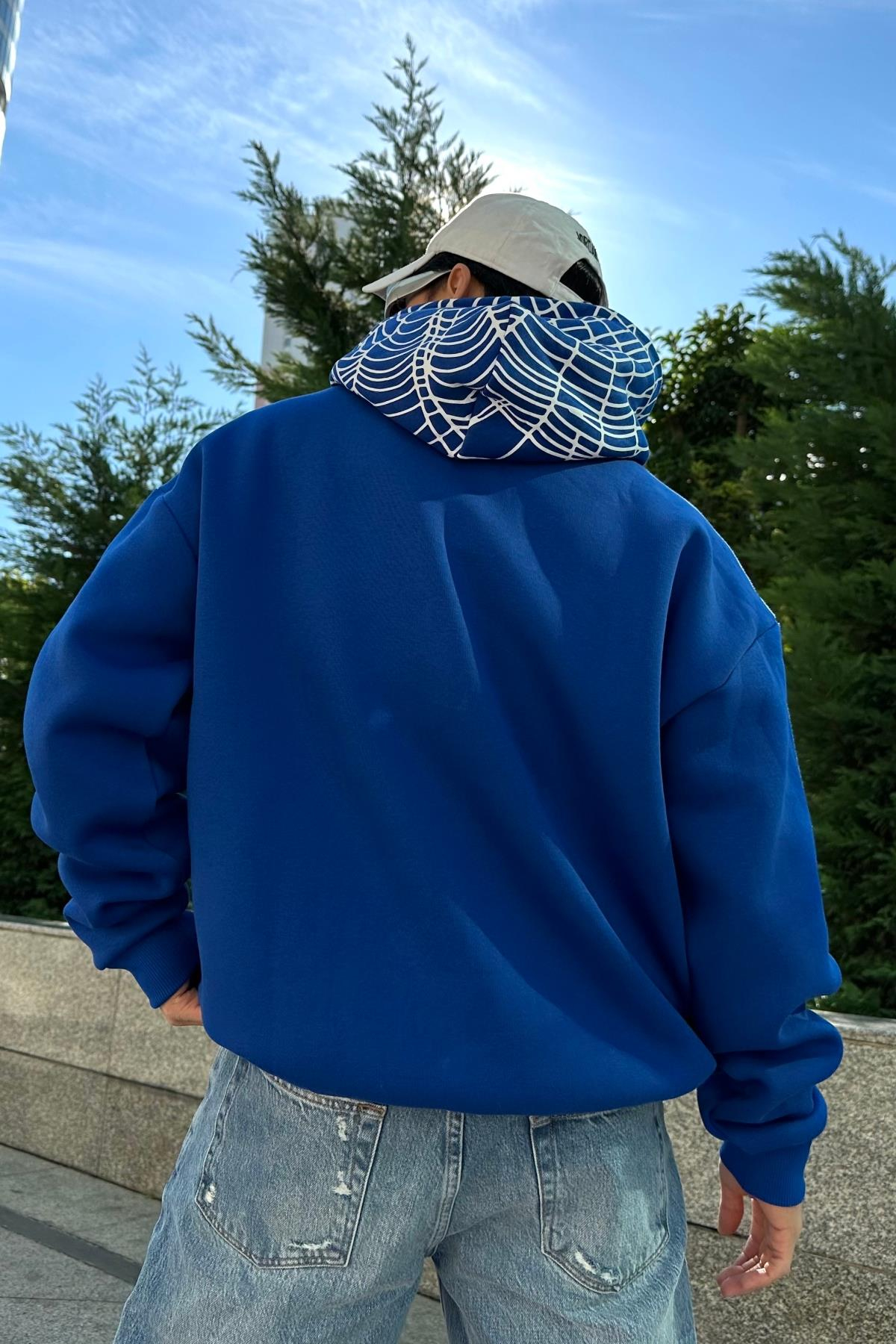 Spider Rv Baskılı Mavi Oversize Sweatshirt SW1014