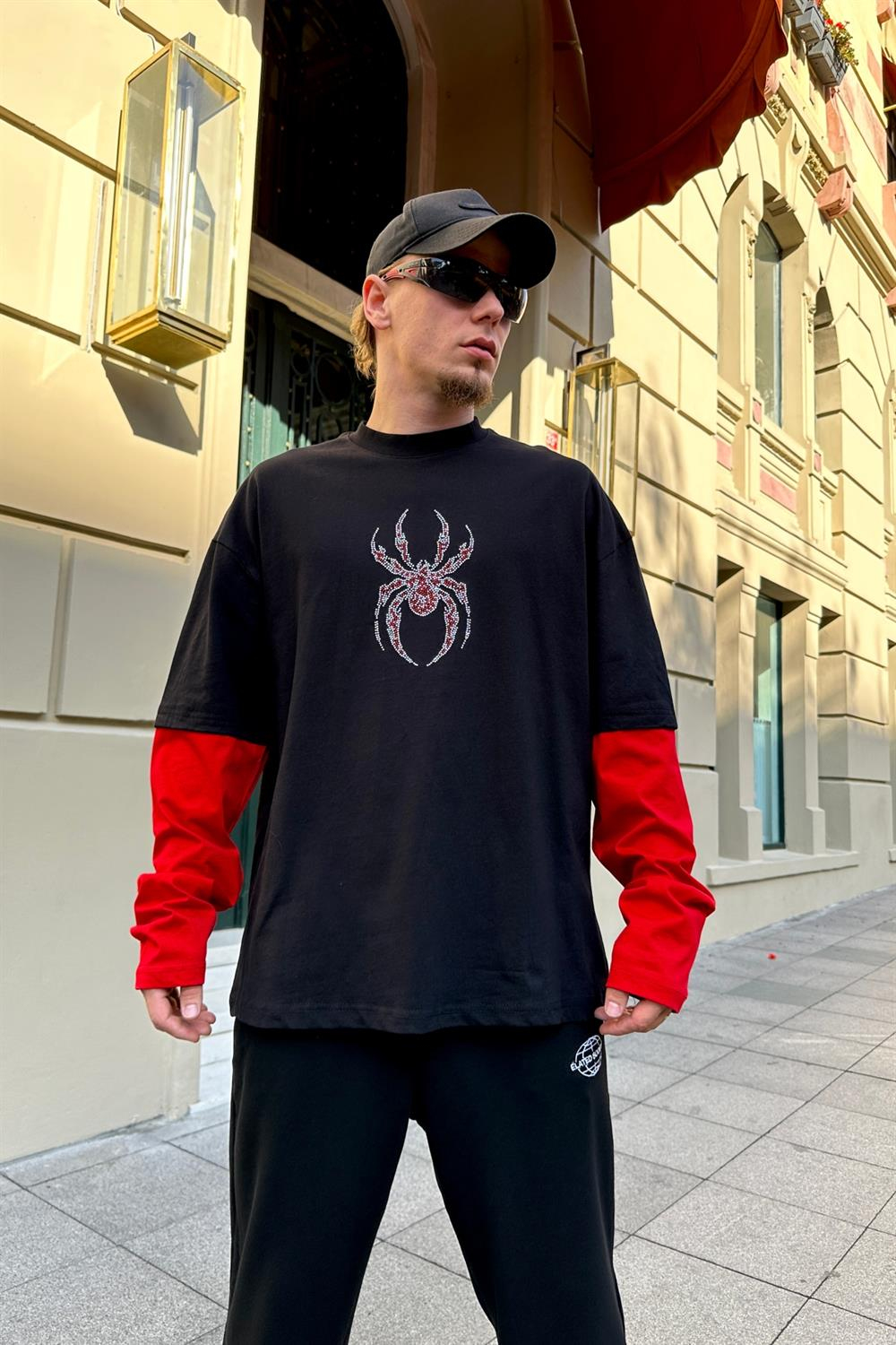 Spider Taş Baskılı Baskılı Sleeved Sweatshirt SW866