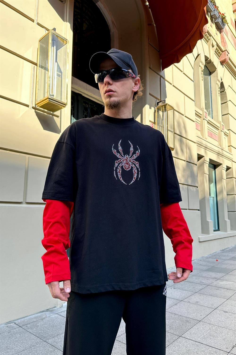 Spider Taş Baskılı Baskılı Sleeved Sweatshirt SW866