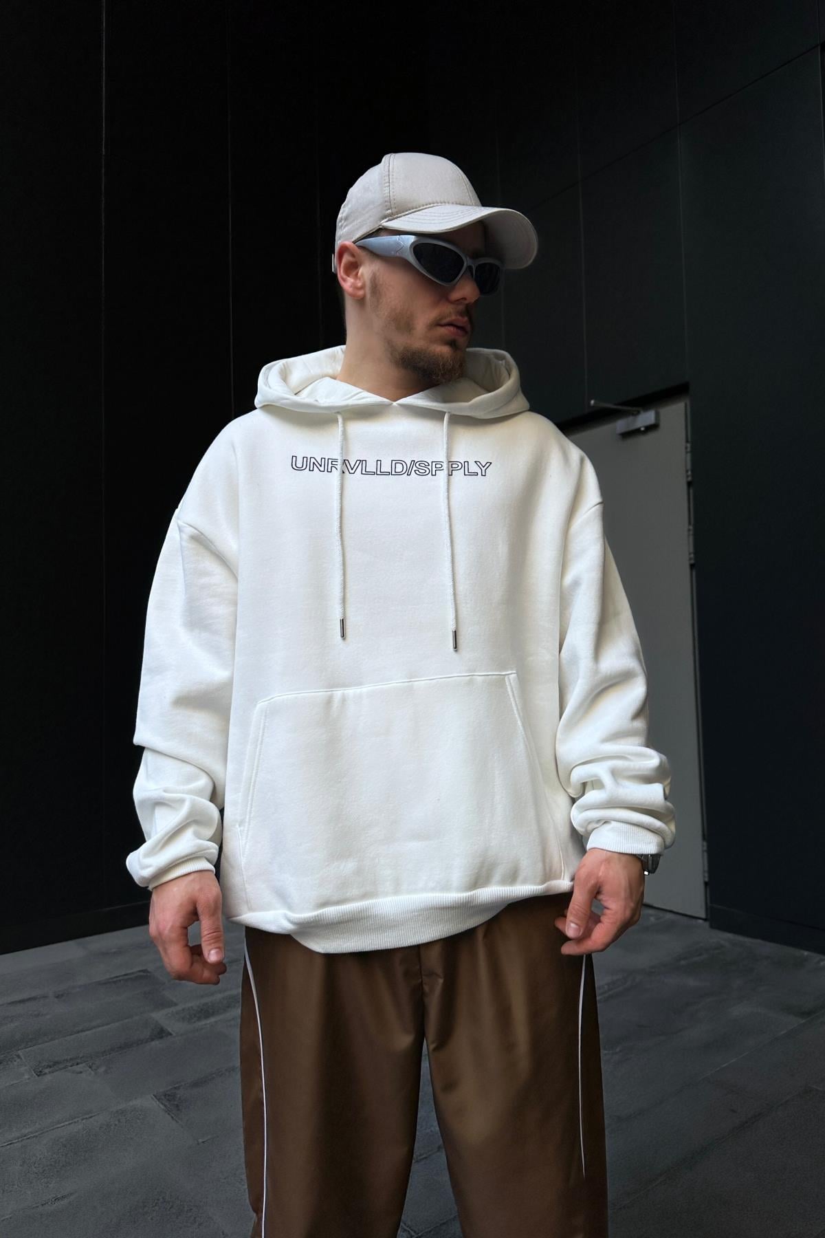 Spply Baskılı Beyaz Oversize Hoodie SW1095