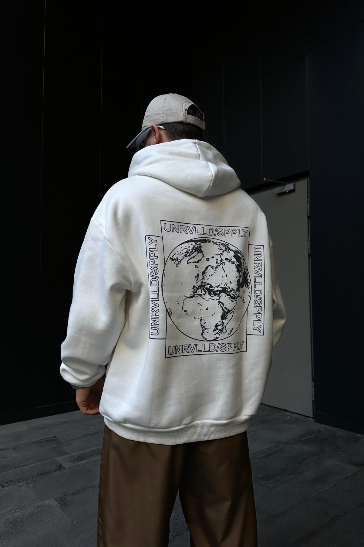 Spply Baskılı Beyaz Oversize Hoodie SW1095
