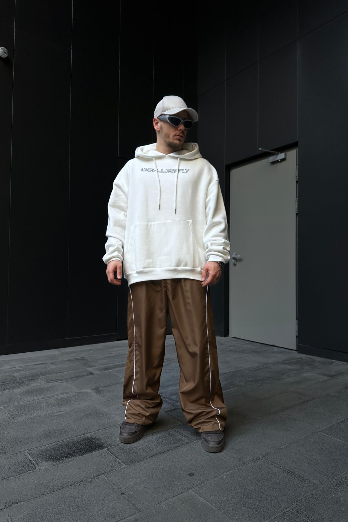 Spply Baskılı Beyaz Oversize Hoodie SW1095