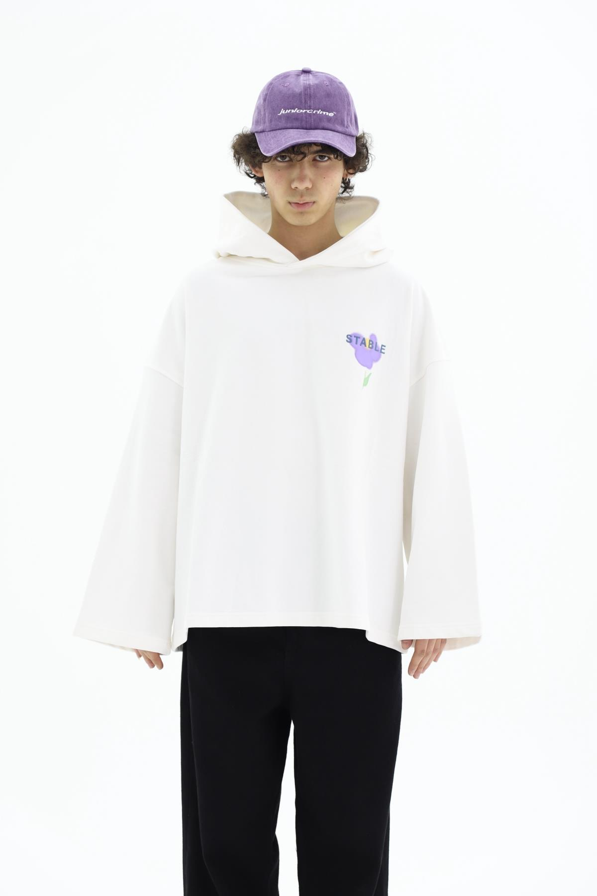 Stable Baskılı Beyaz Oversize Hoodie JC01 26K122