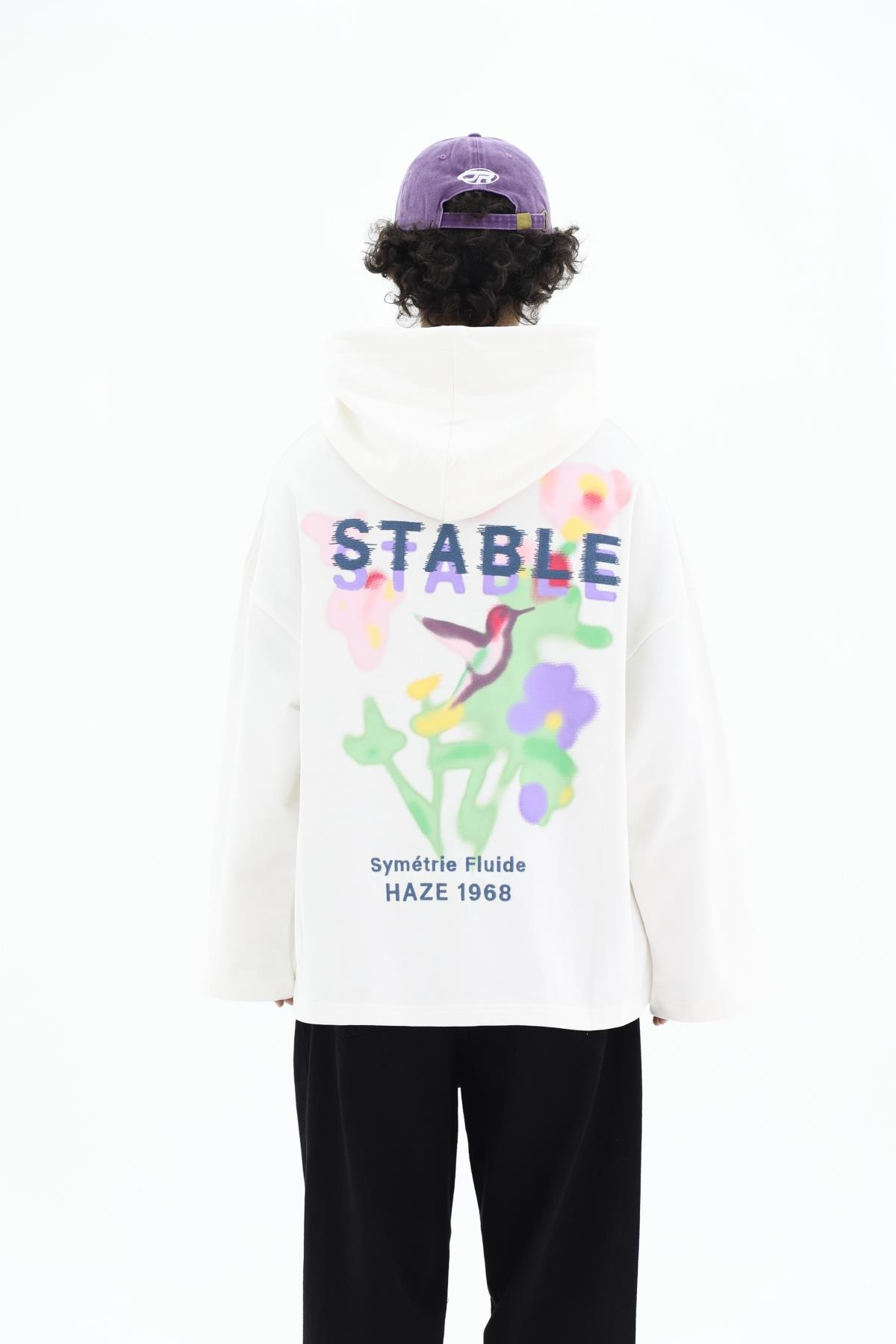 Stable Baskılı Beyaz Oversize Hoodie JC01 26K122