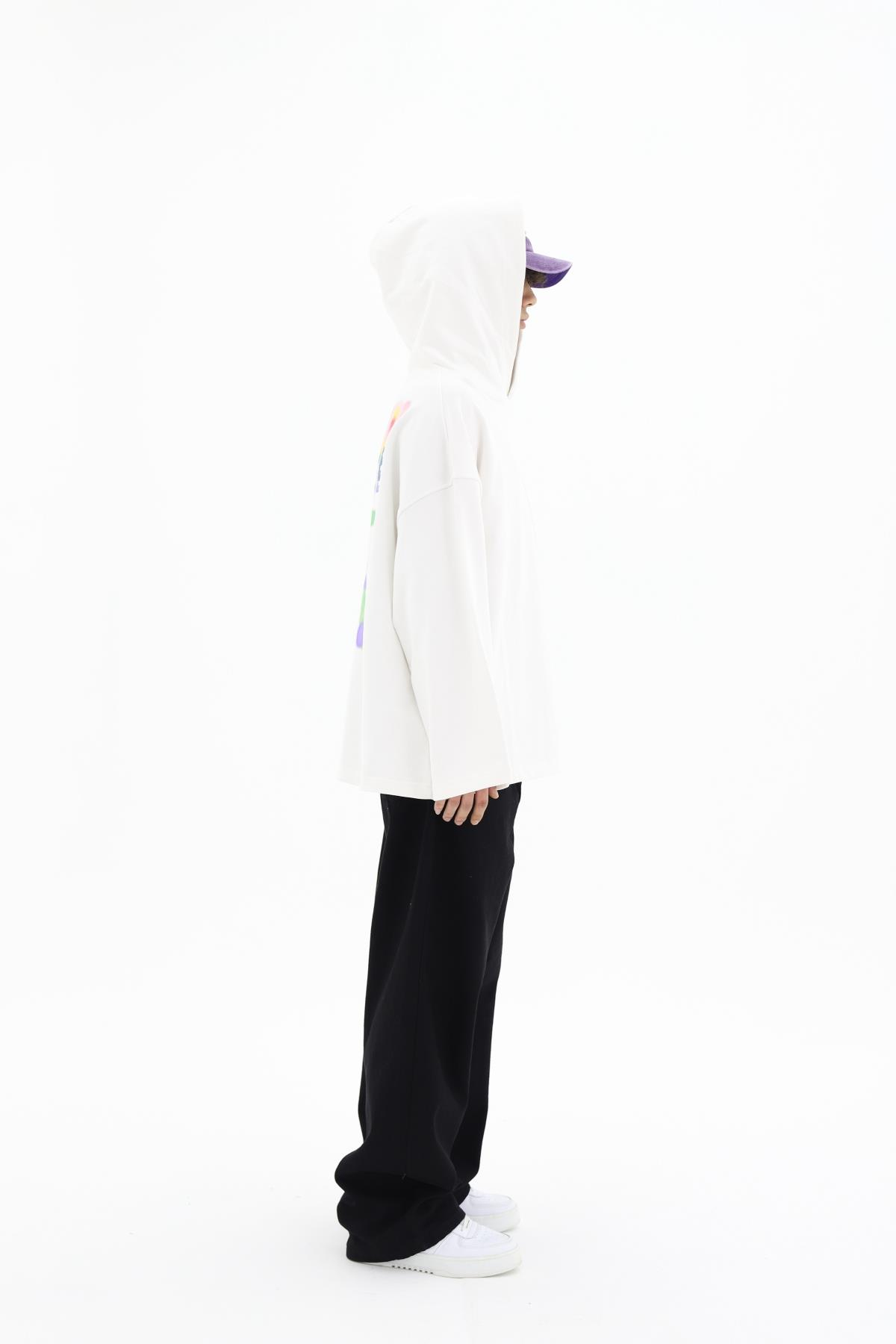 Stable Baskılı Beyaz Oversize Hoodie JC01 26K122