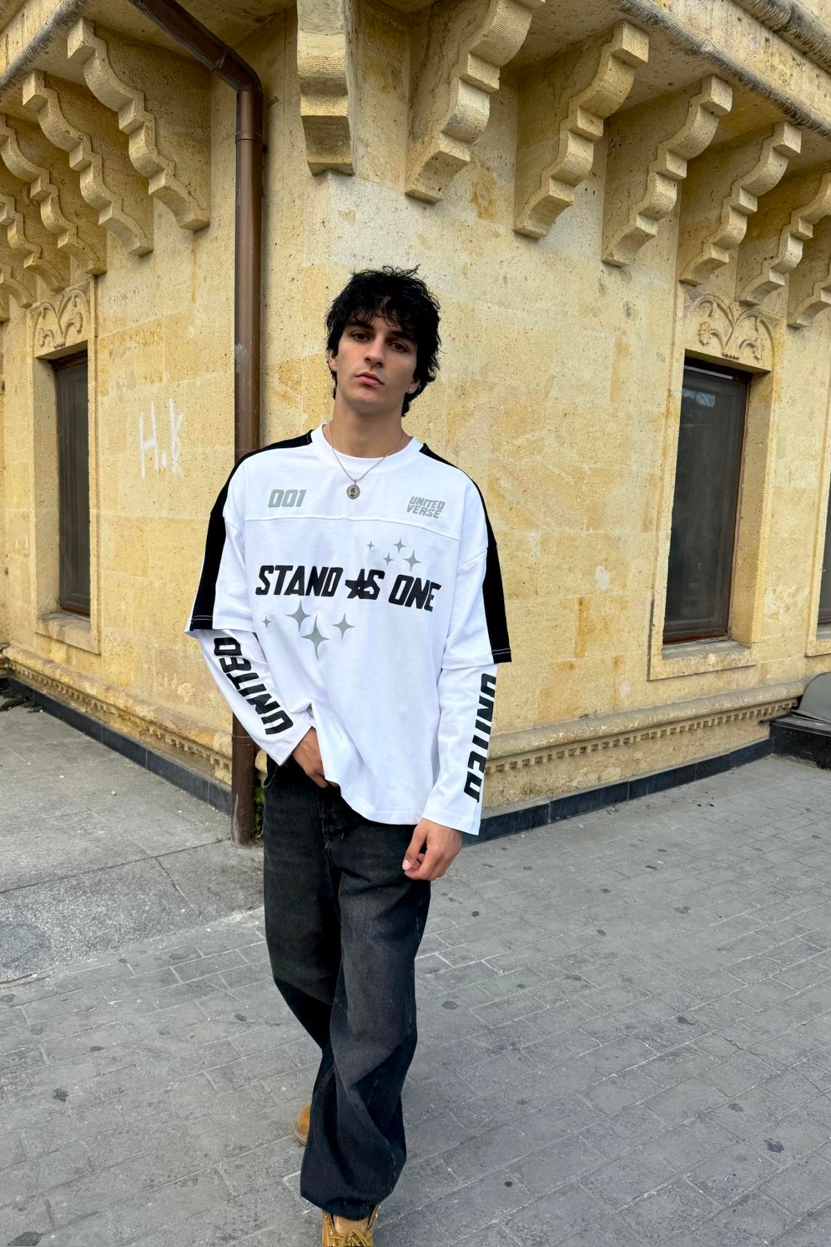 Stand Baskılı Beyaz Oversize Sweatshirt JC01