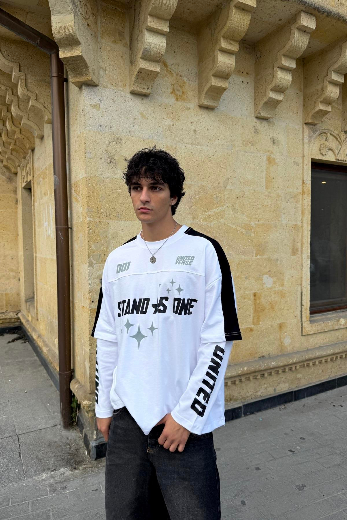 Stand Baskılı Beyaz Oversize Sweatshirt JC01