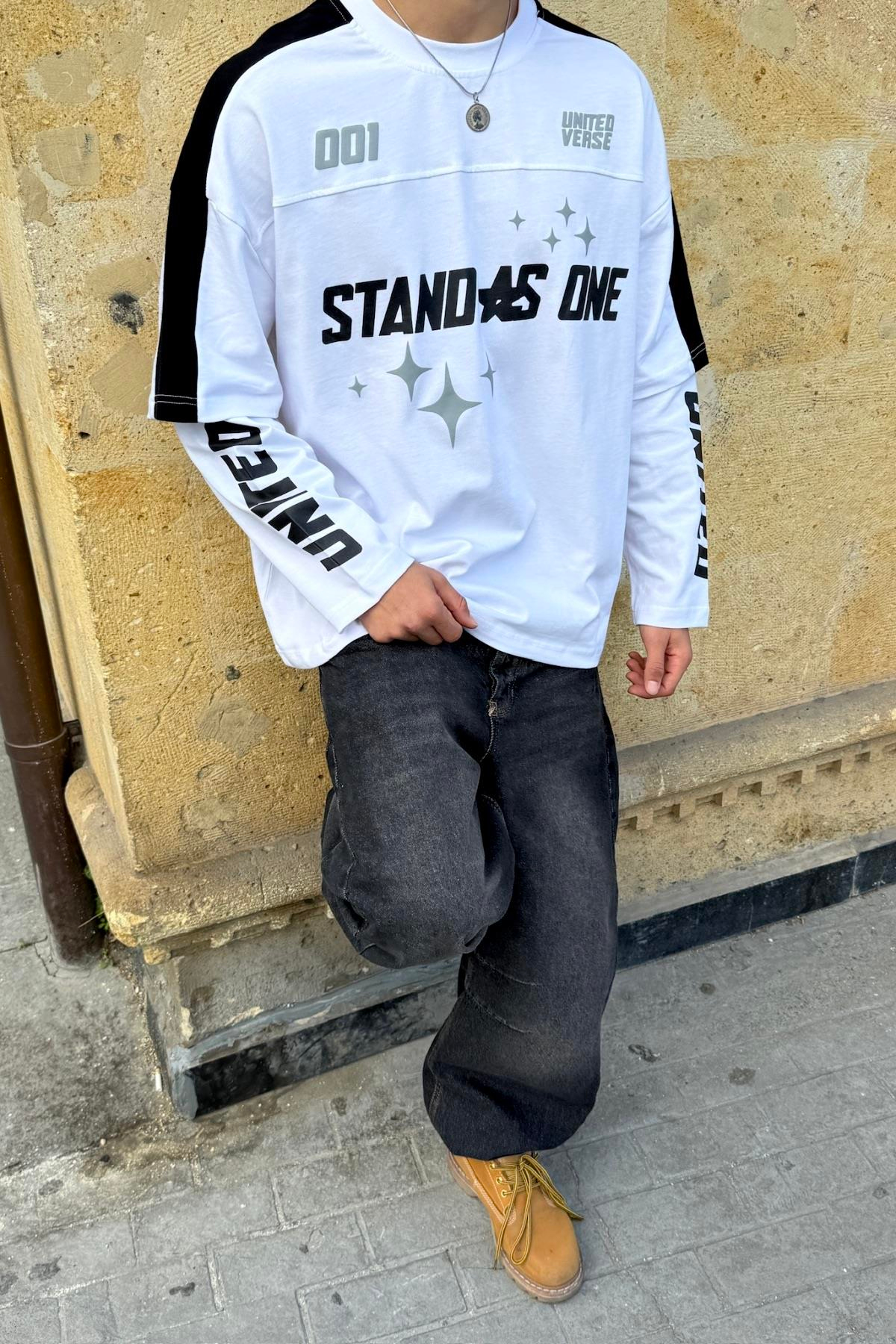 Stand Baskılı Beyaz Oversize Sweatshirt JC01