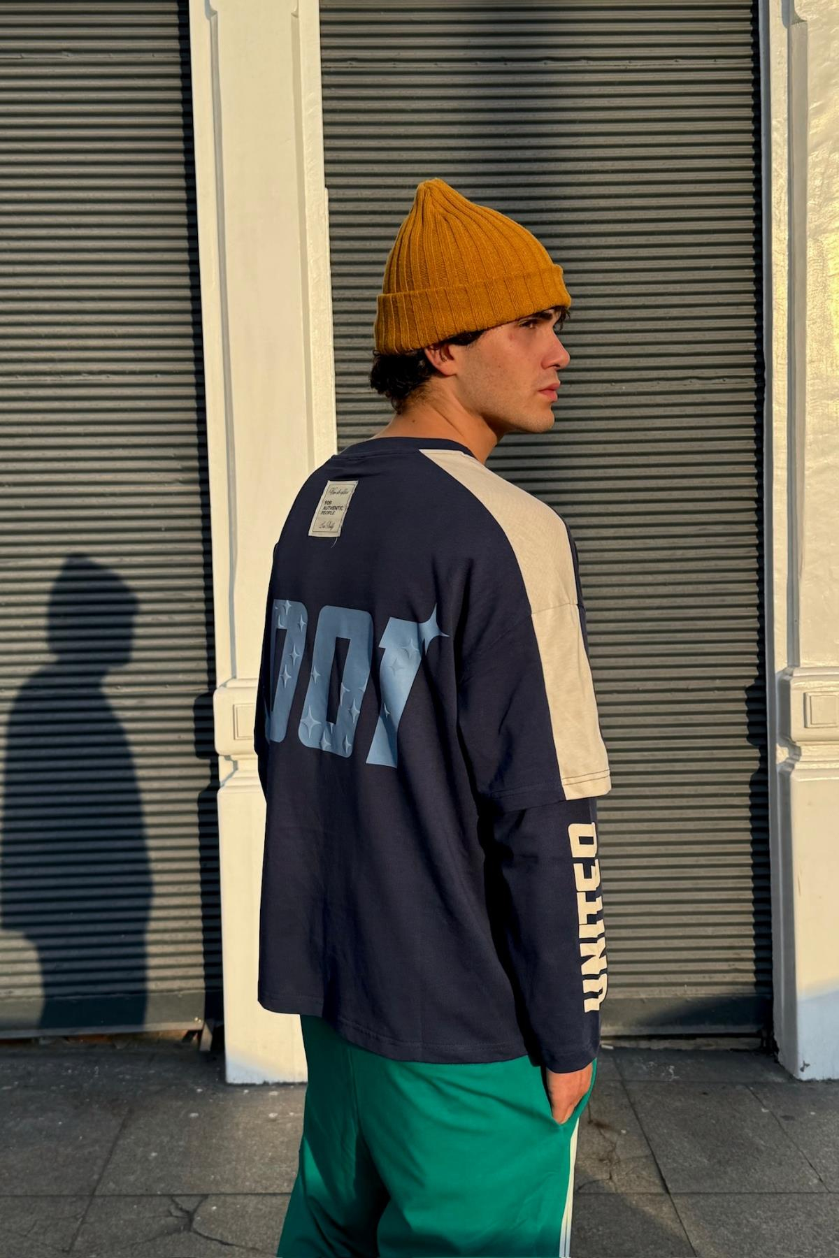 Stand Baskılı Lacivert Oversize Sweatshirt JC01