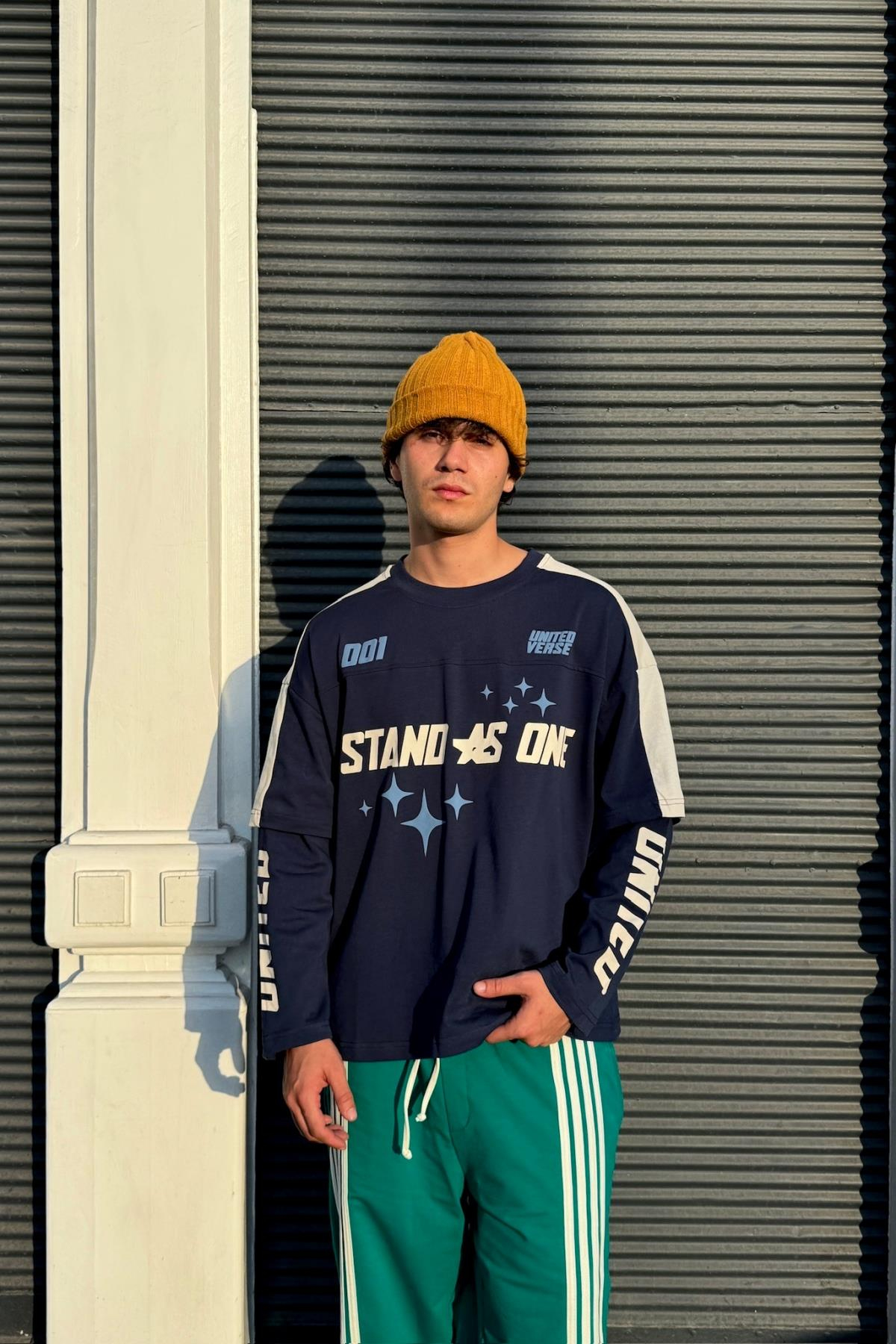 Stand Baskılı Lacivert Oversize Sweatshirt JC01