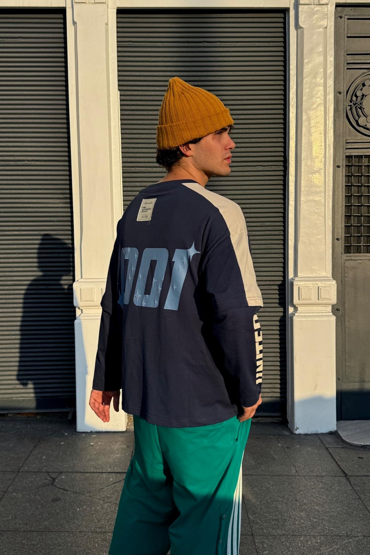 Stand Baskılı Lacivert Oversize Sweatshirt JC01