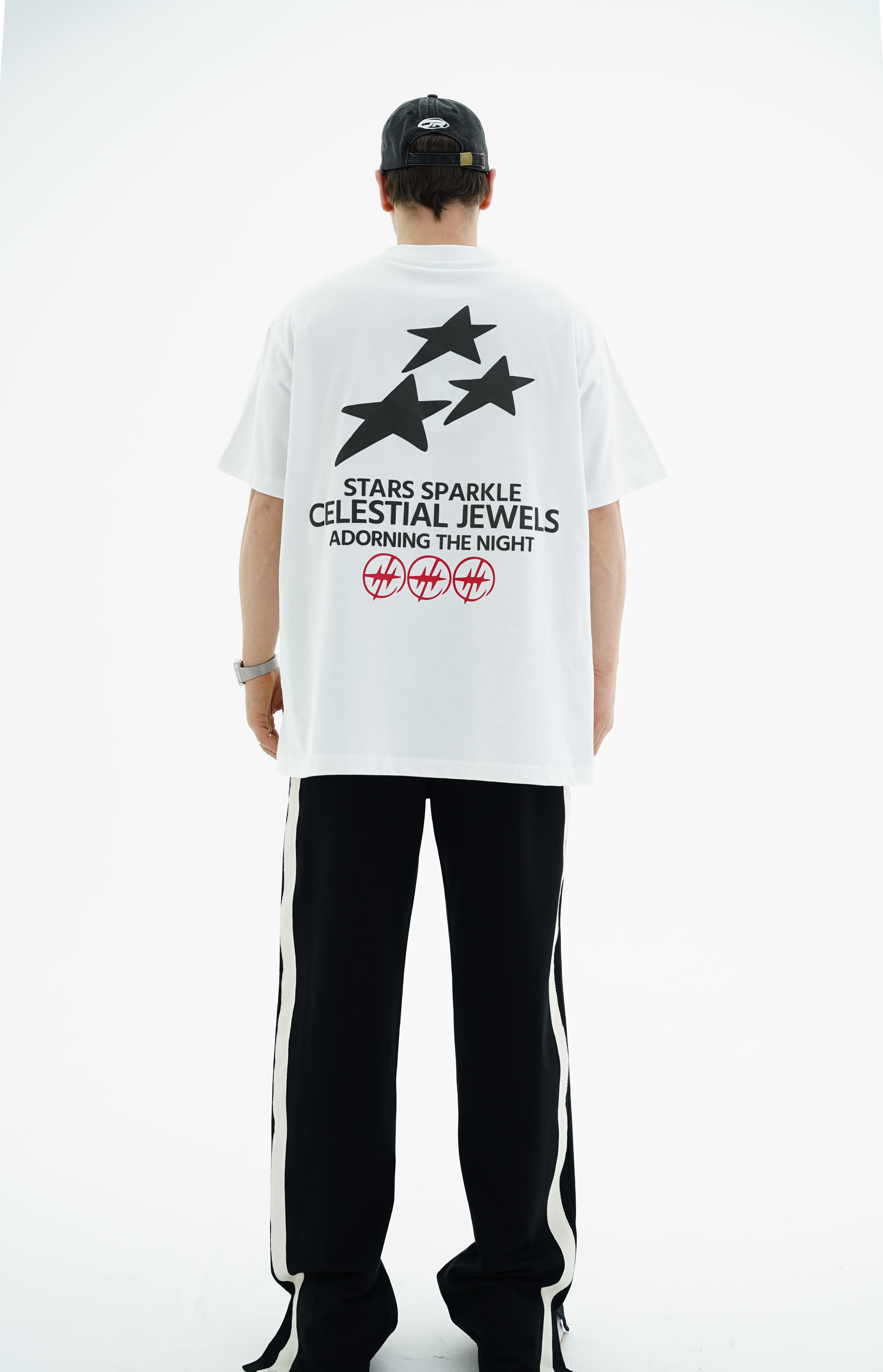 Star Baskılı Beyaz Oversize Tshirt CT01 MRT26003