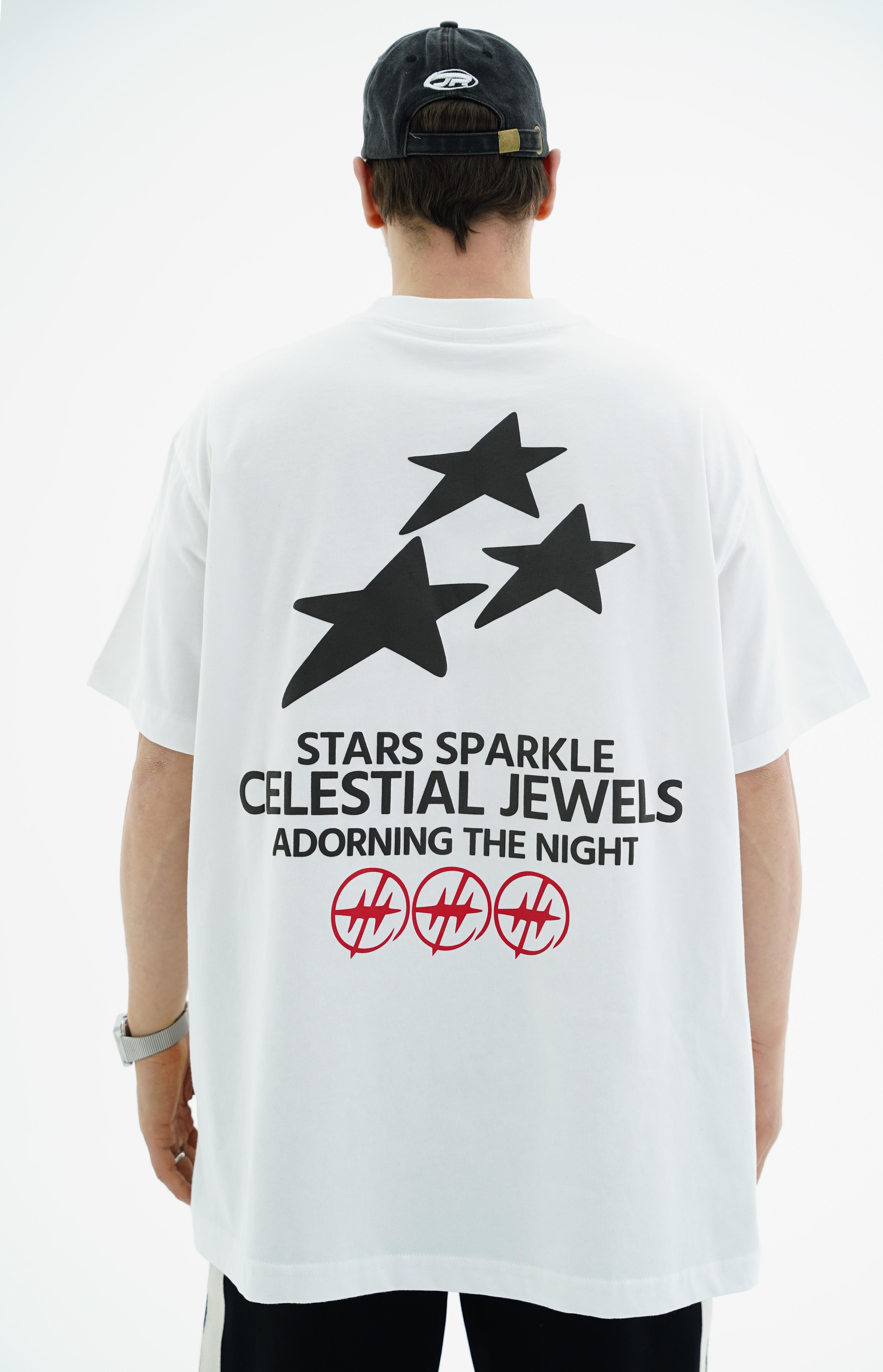 Star Baskılı Beyaz Oversize Tshirt CT01 MRT26003