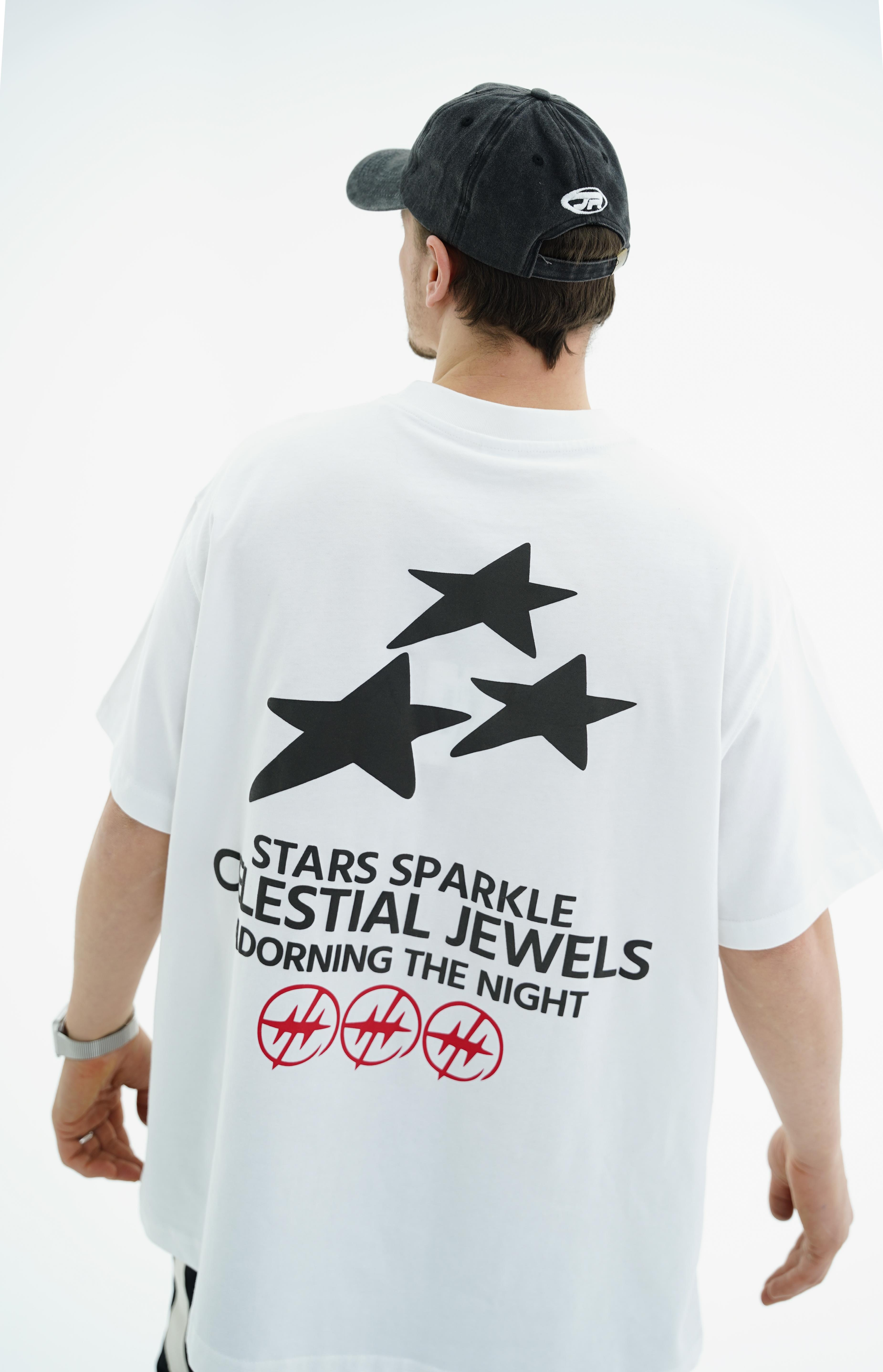 Star Baskılı Beyaz Oversize Tshirt CT01 MRT26003