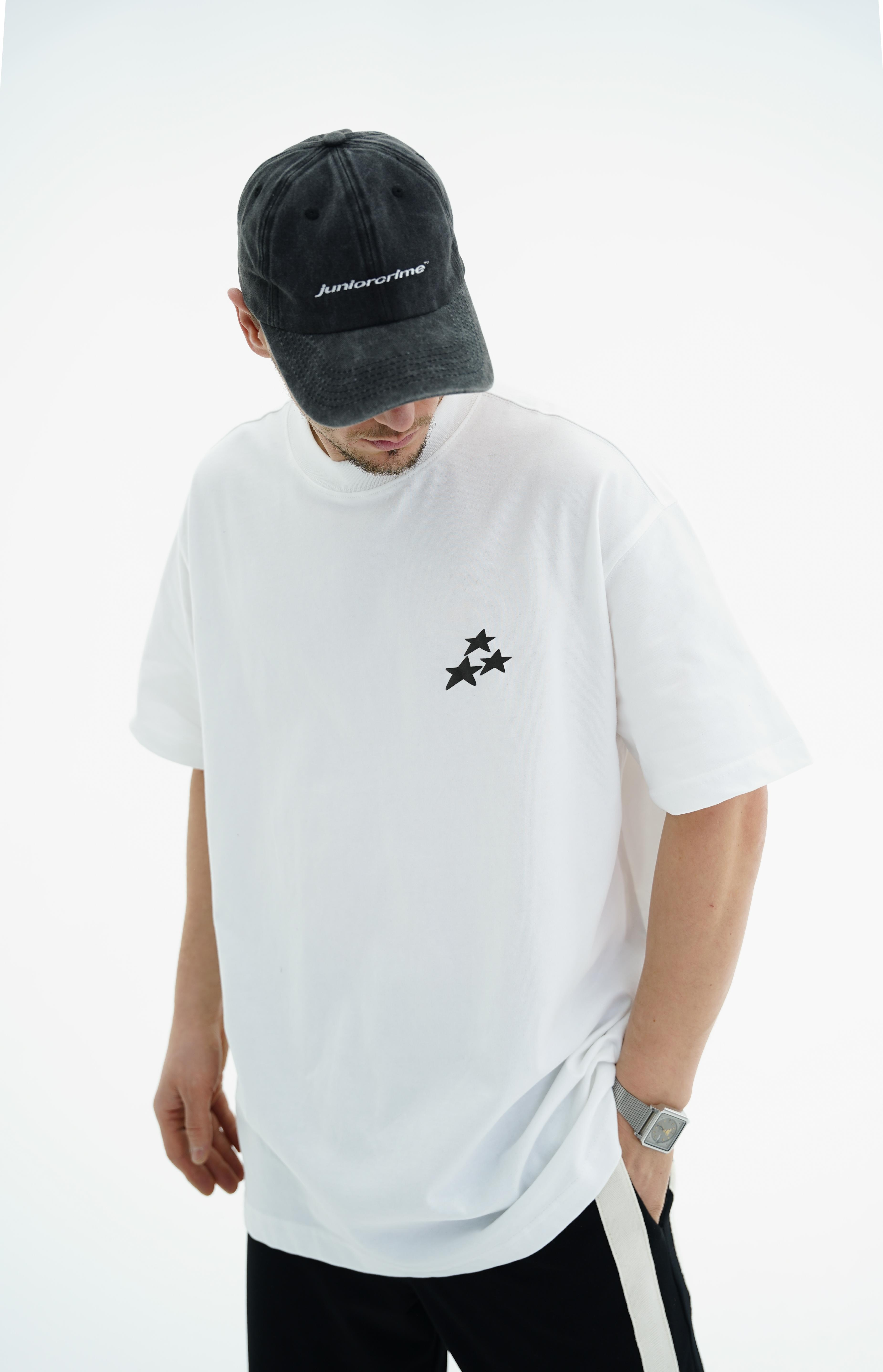 Star Baskılı Beyaz Oversize Tshirt CT01 MRT26003