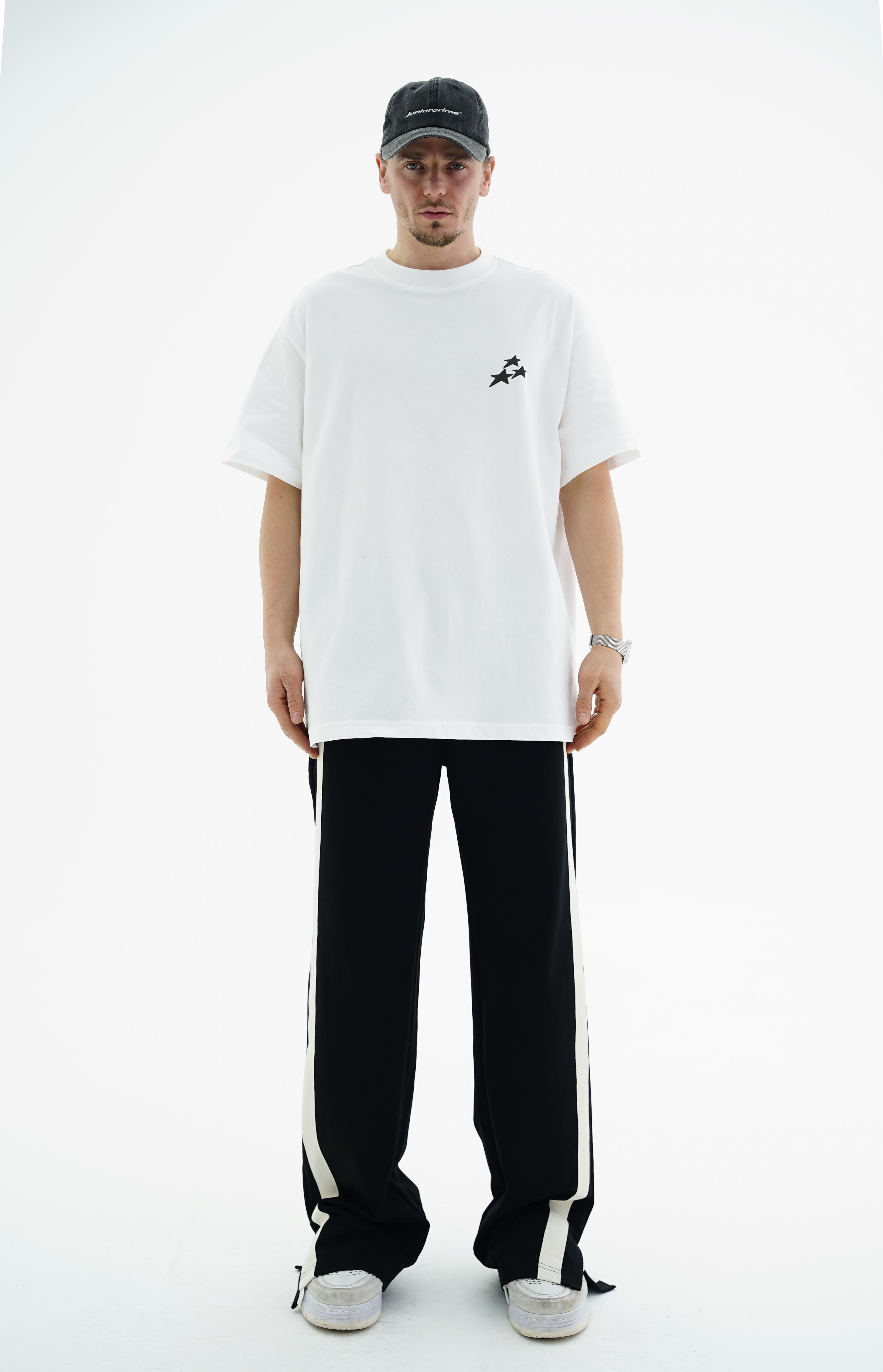 Star Baskılı Beyaz Oversize Tshirt CT01 MRT26003
