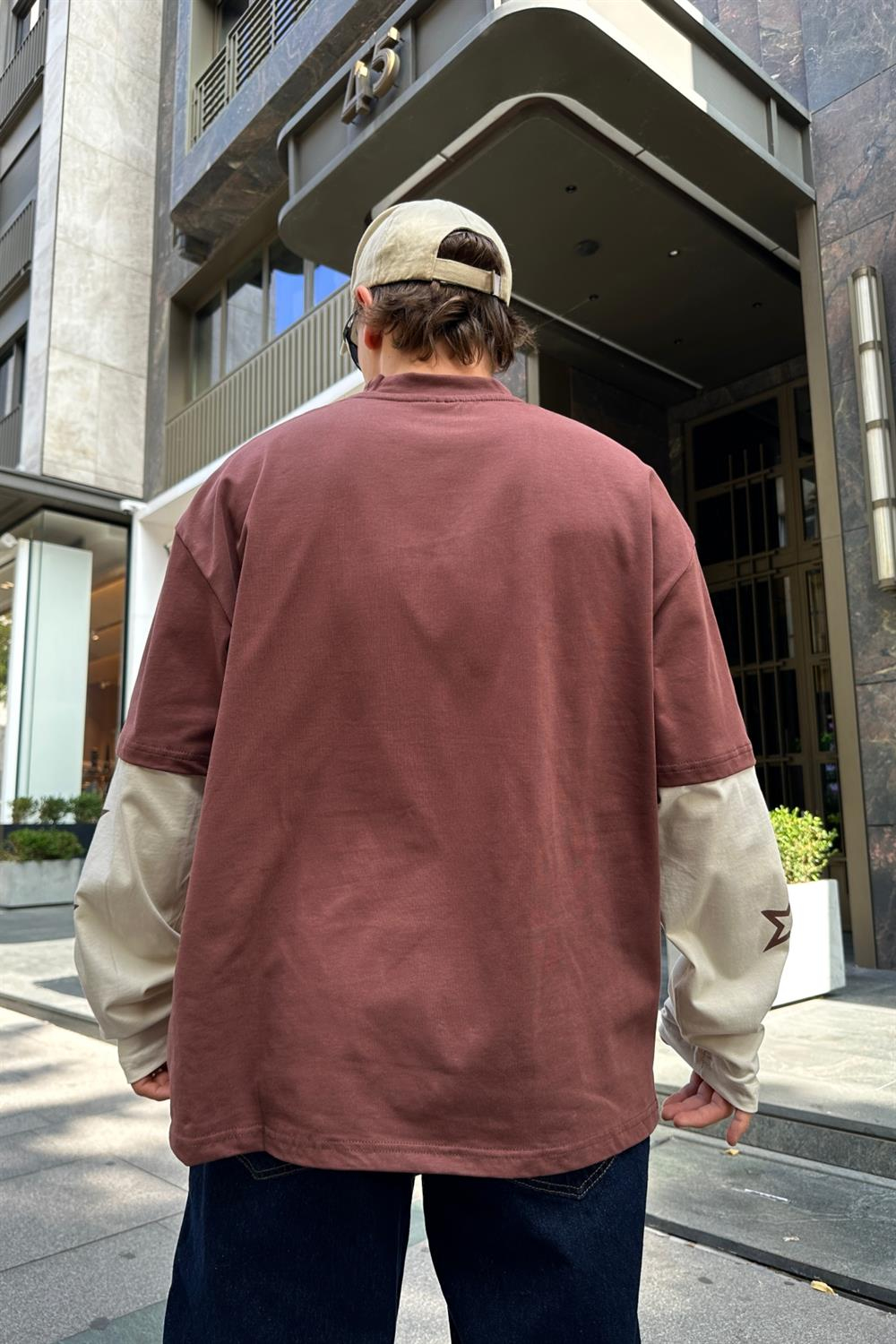 Star Baskılı Kahve Sleeved Oversize Sweatshirt SW912