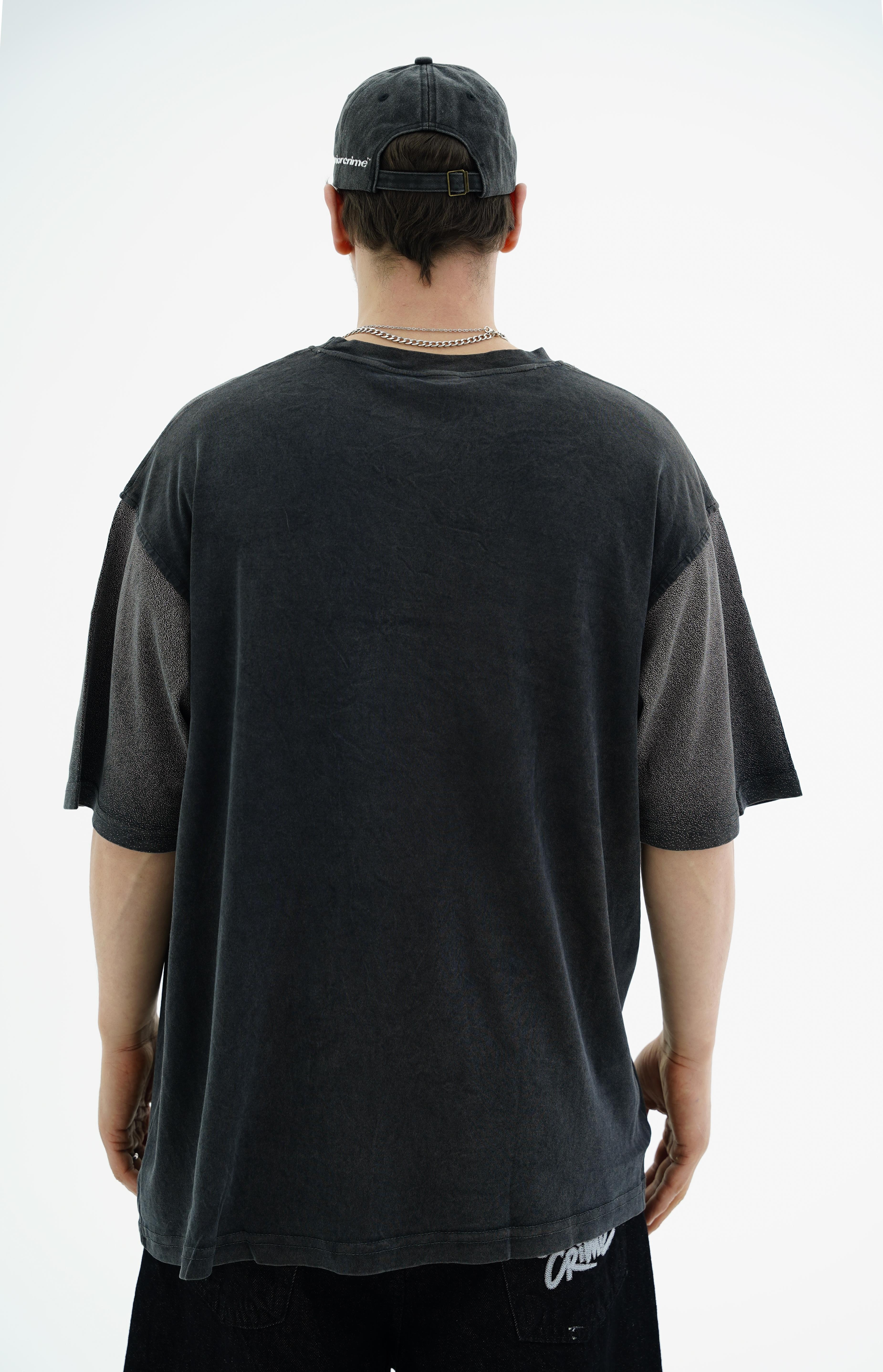Star Baskılı Yıkama Efektli Siyah Oversize Tshirt CT01 25CY082